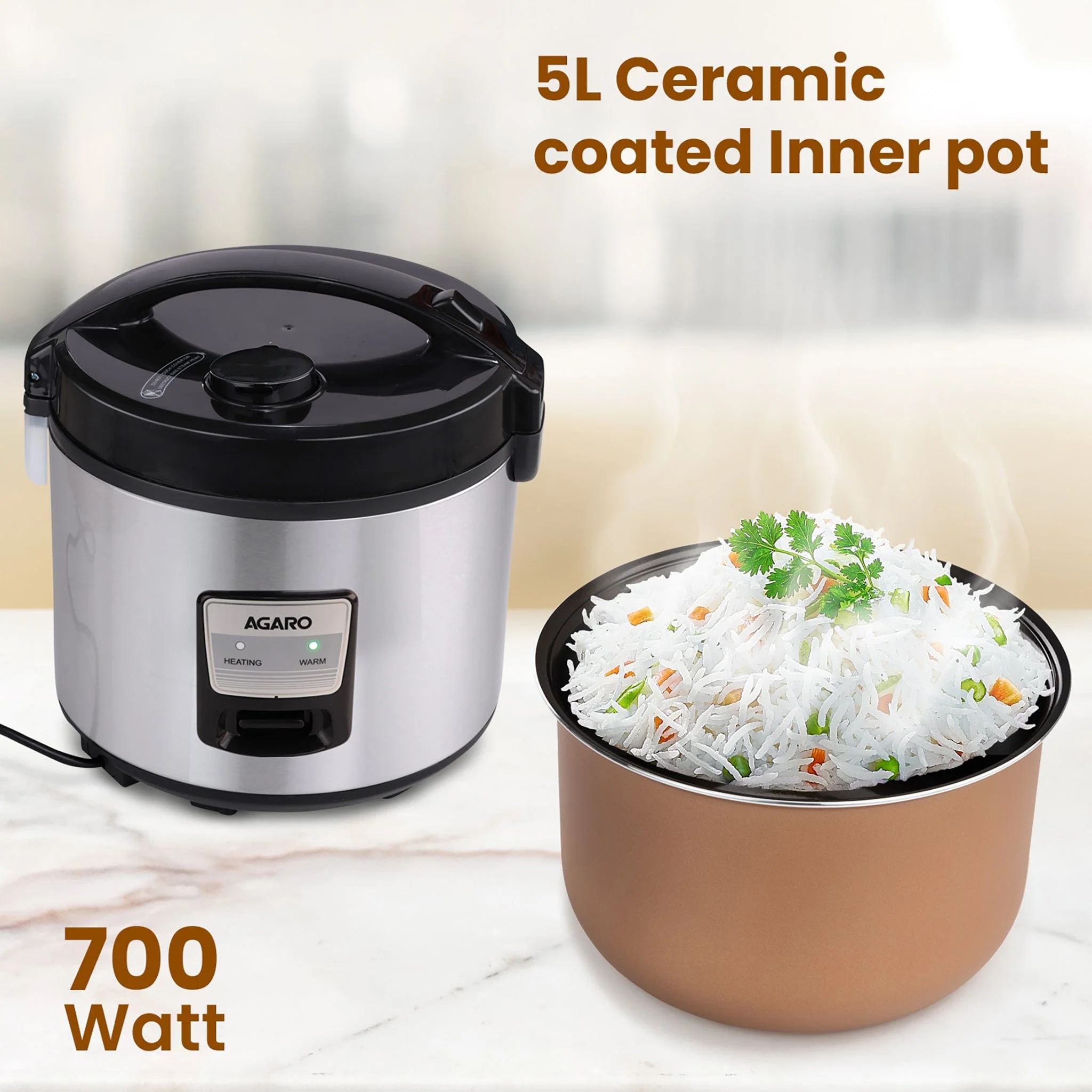 Regency Electric Rice Cooker - 5L - Silver & B - Image 3