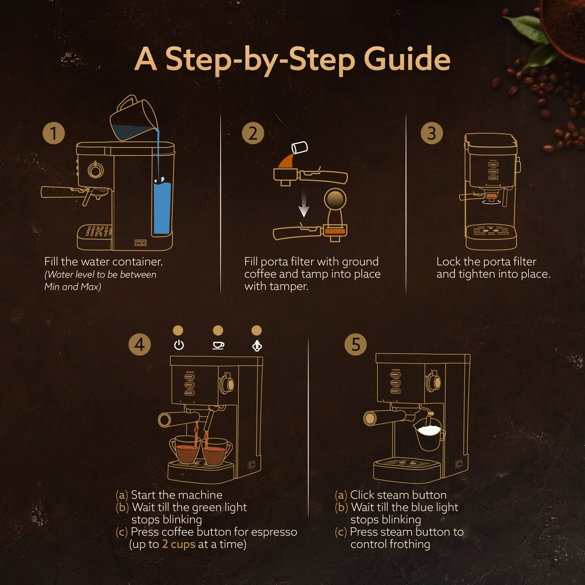 Regency Espresso Coffee Maker, Adjustable Pressure up to 20 Bars, Cappuccino Coffee Maker with Adjustable Foaming Milk Frother Wand for Steam Espresso, 1.2L Removable Water Tank, 1350W, White - Image 4