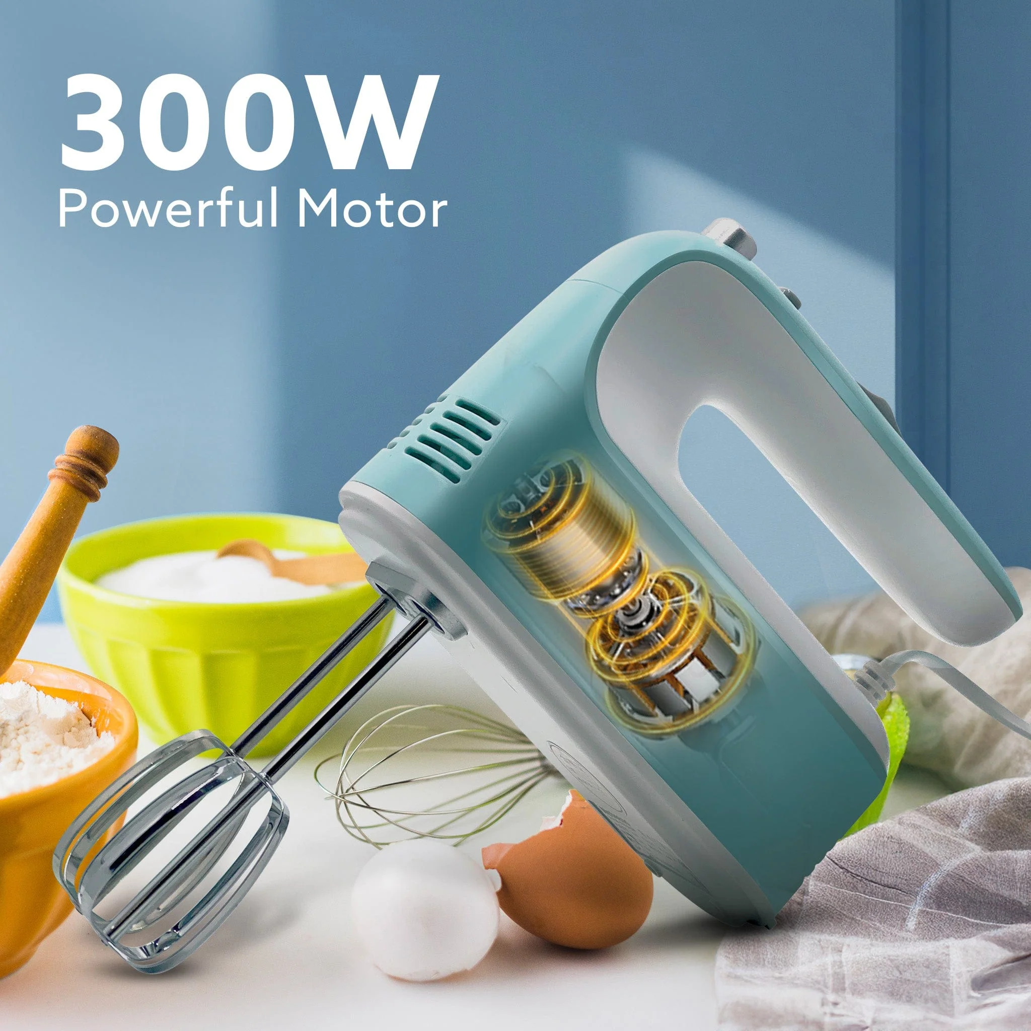 Regency Hand Mixer, Hand Mixer Blender, Detachable Beaters & Whisker/Dough Hooks, 300W, 5 Speed Settings - Image 3