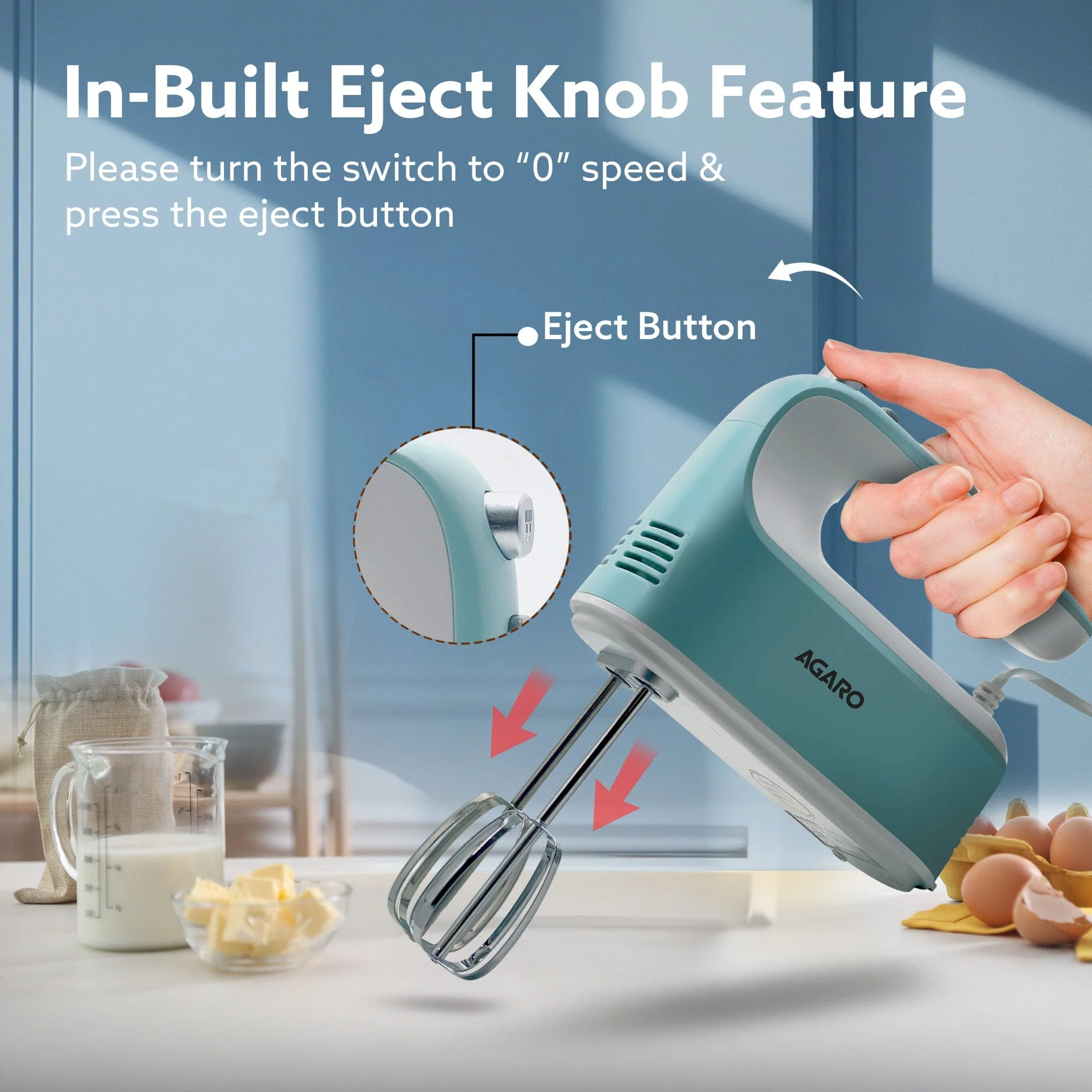 Regency Hand Mixer, Hand Mixer Blender, Detachable Beaters & Whisker/Dough Hooks, 300W, 5 Speed Settings - Image 5