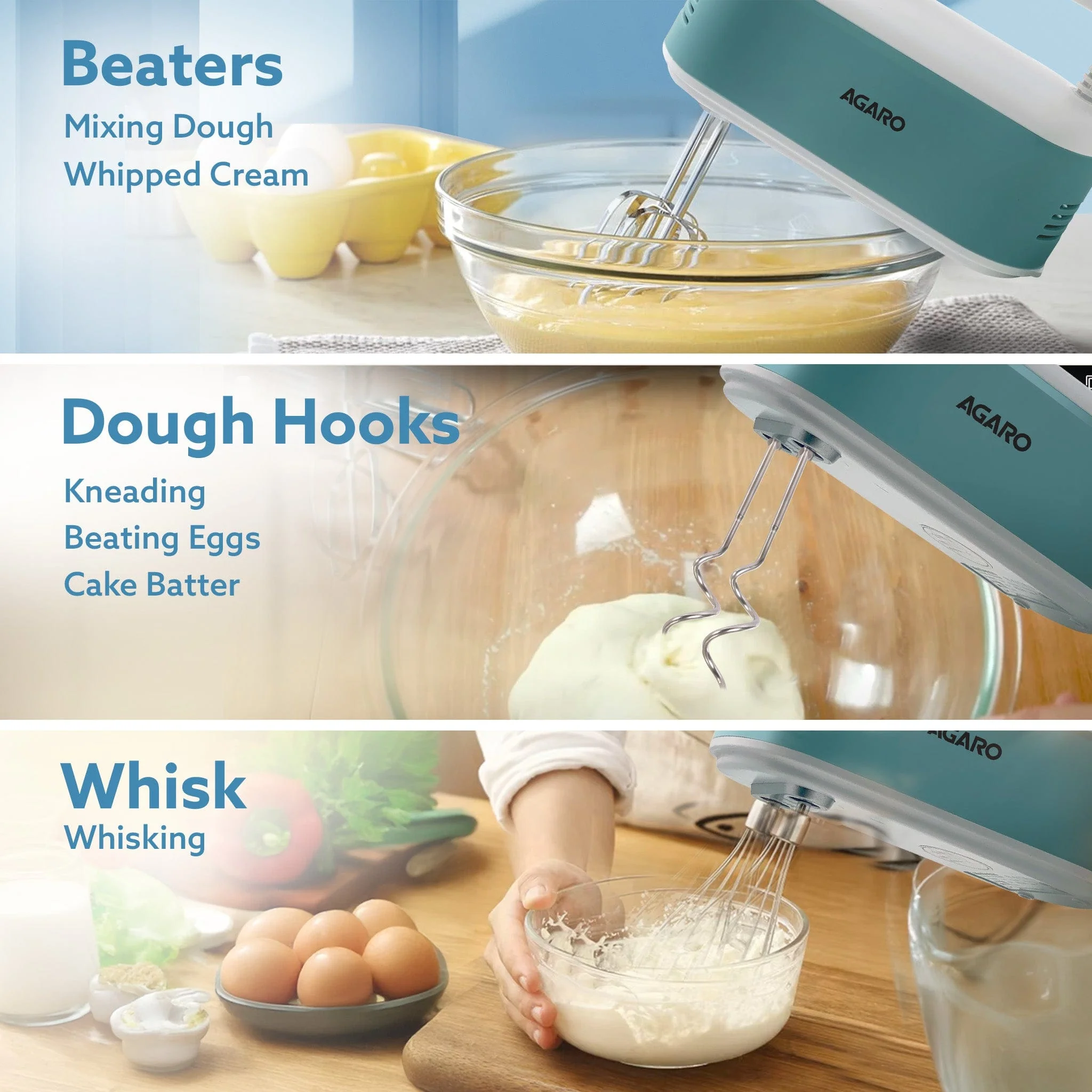 Regency Hand Mixer, Hand Mixer Blender, Detachable Beaters & Whisker/Dough Hooks, 300W, 5 Speed Settings - Image 6