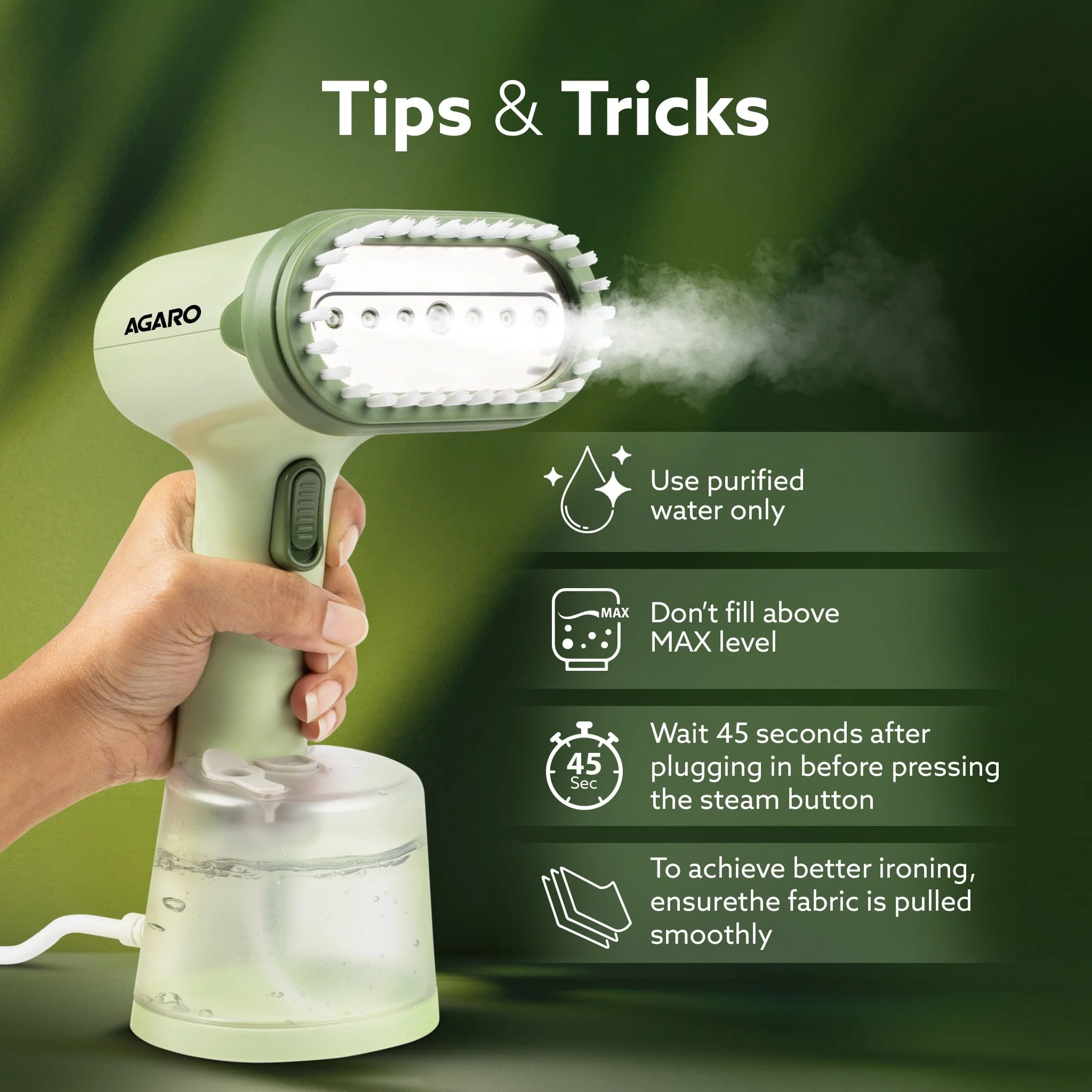 Regency Handheld Garment Steamer, Wrinkle Remover, Iron, Fast Heat, Ceramic Steam Nozzle, 1200W, 250 ML Water Tank, Detachable Fabric Brush - Image 4