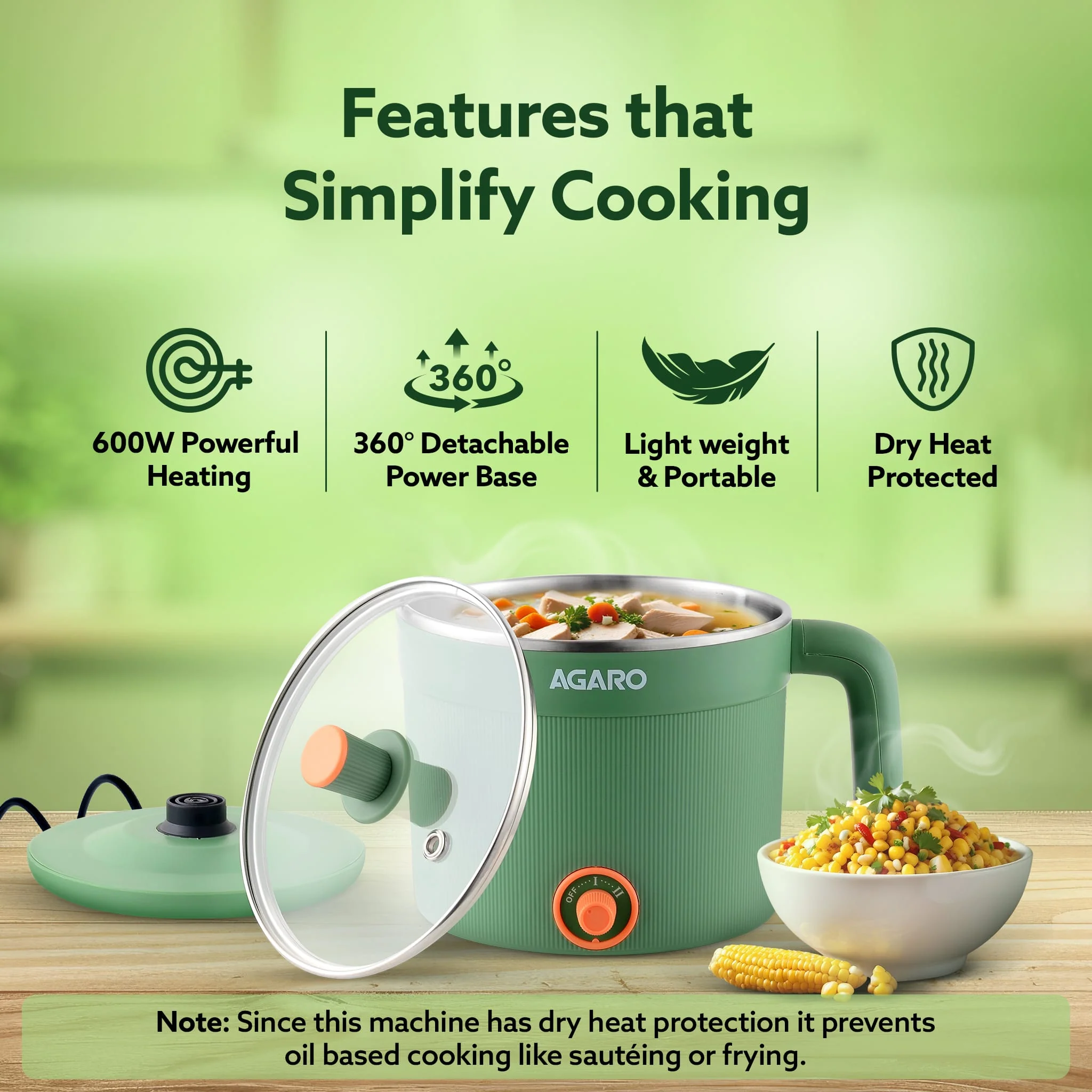 Regency Multi Cook Kettle With Steamer - 1.2 Litres - Sea Green - Image 3