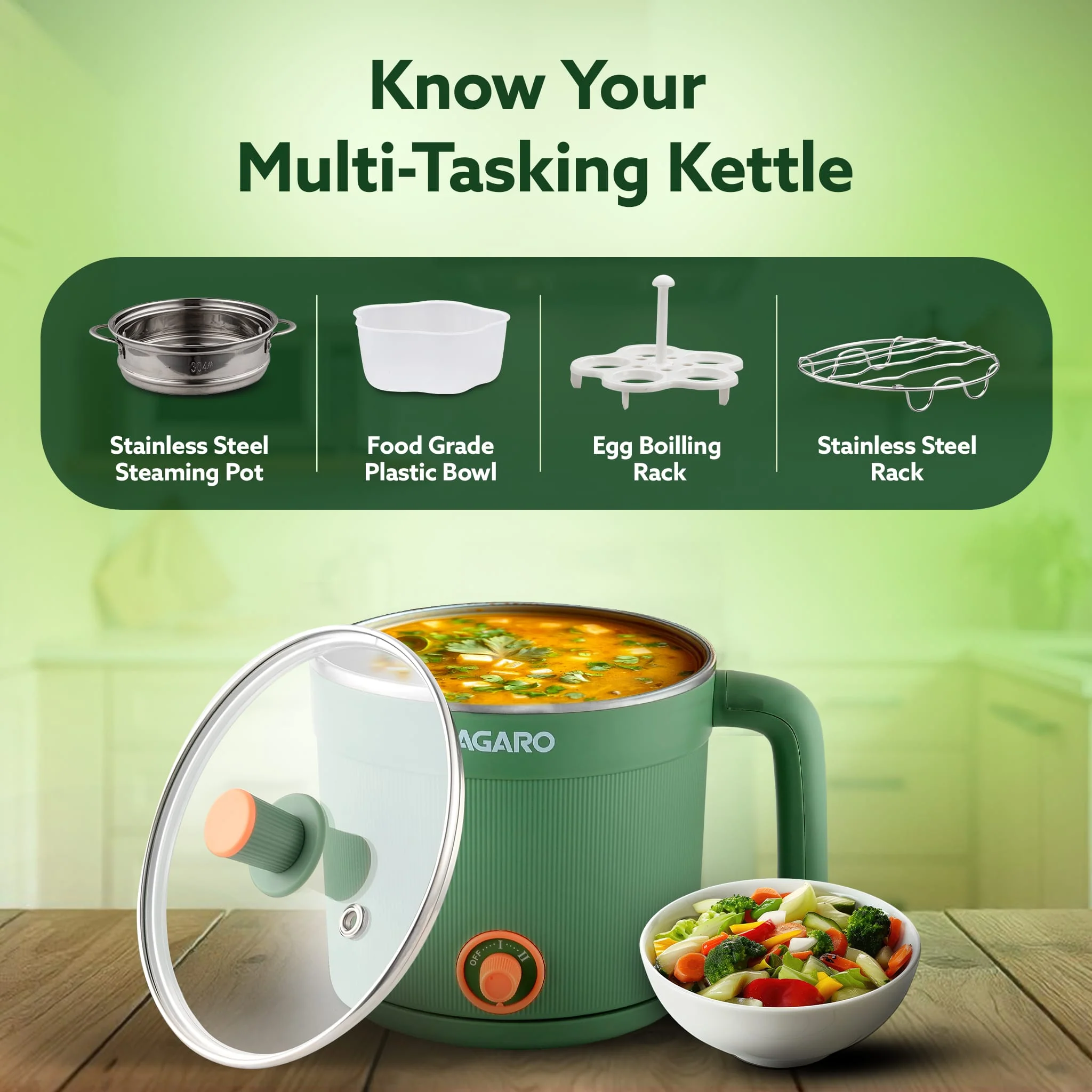 Regency Multi Cook Kettle With Steamer - 1.2 Litres - Sea Green - Image 6