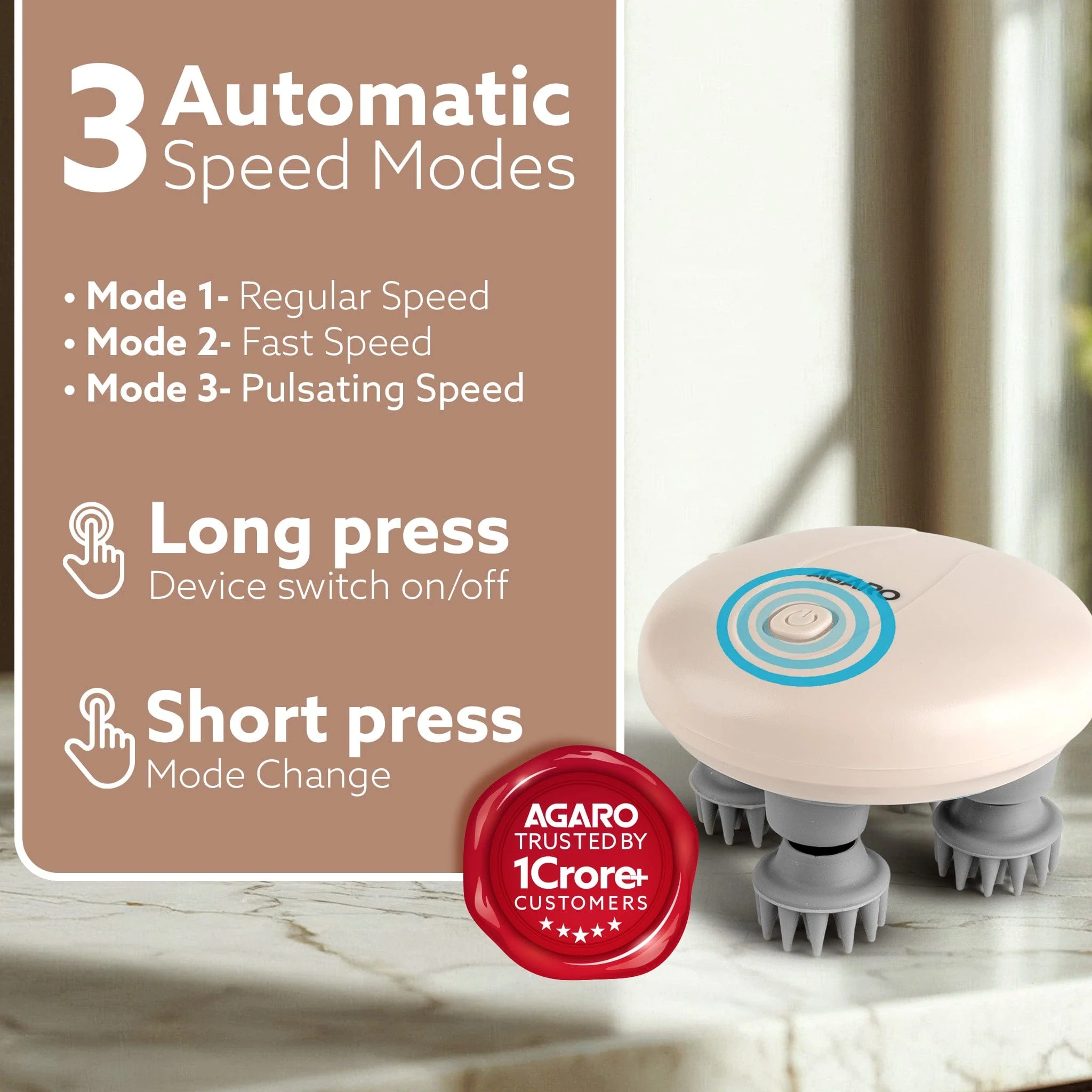 Regency Scalp Massager, Rechargeable Electric Head Kneading Massager, 3 Speed Modes, Handheld Portable Head Scratcher Massager for Hair Growth, Deep Clean & Stress Relax, White - Image 3