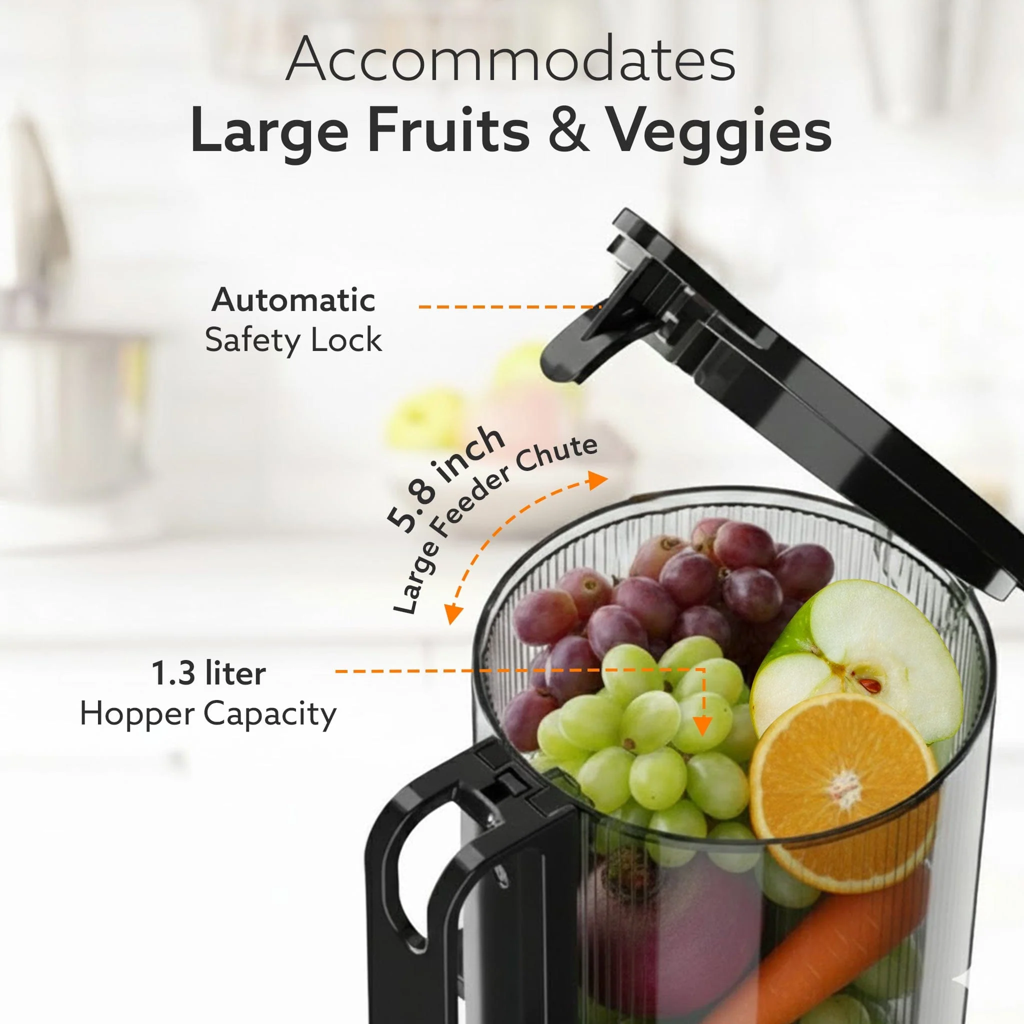 Regency Slow Juicer, 250 Watt AC Motor, Cold Pressed - Fruit, Vegetable Juicer & Nut Milks, Easy Assembly & Cleaning, Intelligent Safety Features & Auto Reverse, Stainless Steel Filter, BPA-Free - Image 4