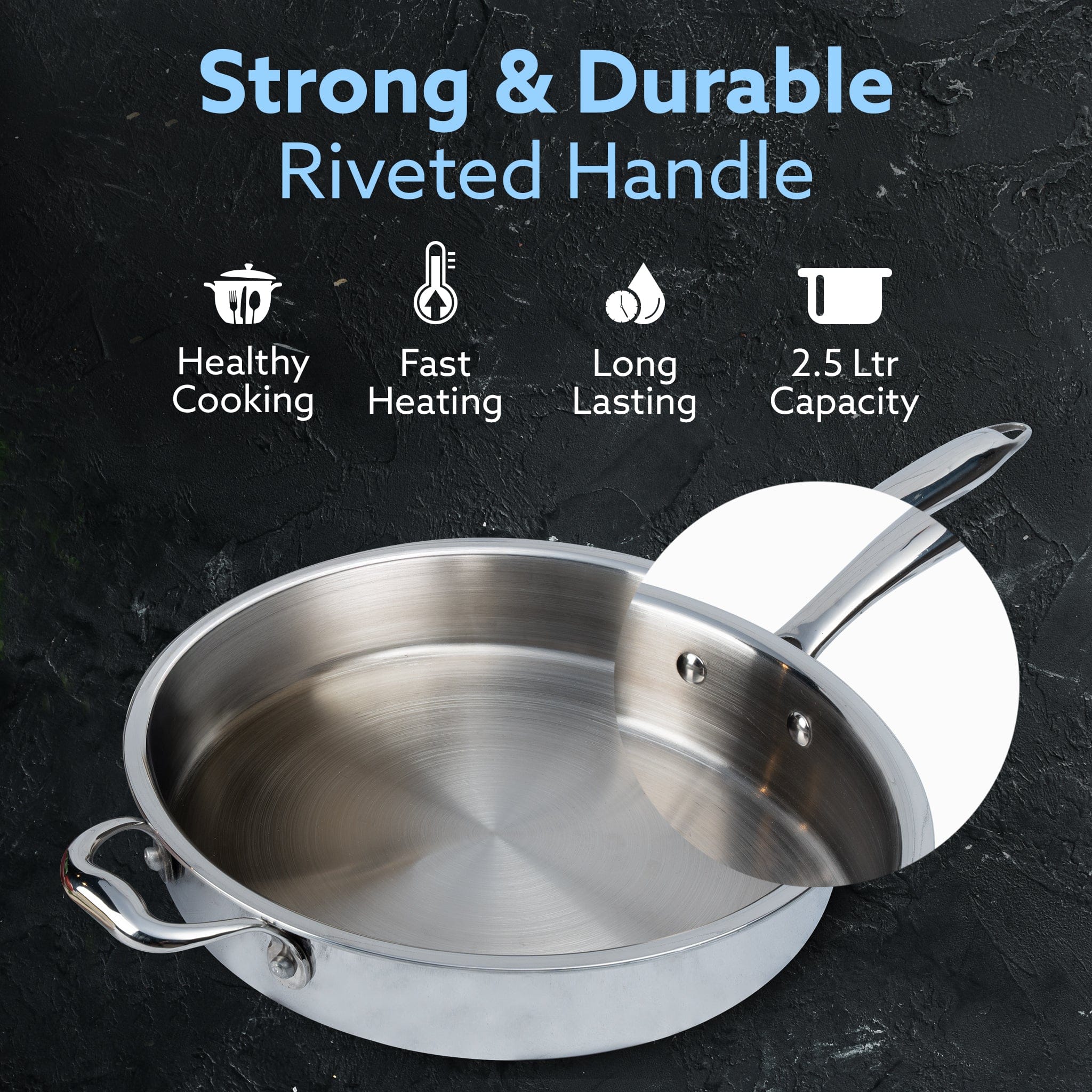Regency Triply Saute Pan 2.5L with Lid, 26 cm, Rivetted & Stay Cool Handle, Fast Heat Absorb & Retain, Food Safe, Durable, Curry, Stir-Fry, Deep Fry, Saute, Non Toxic, 5 Year Warranty, 2.5 mm - Image 6