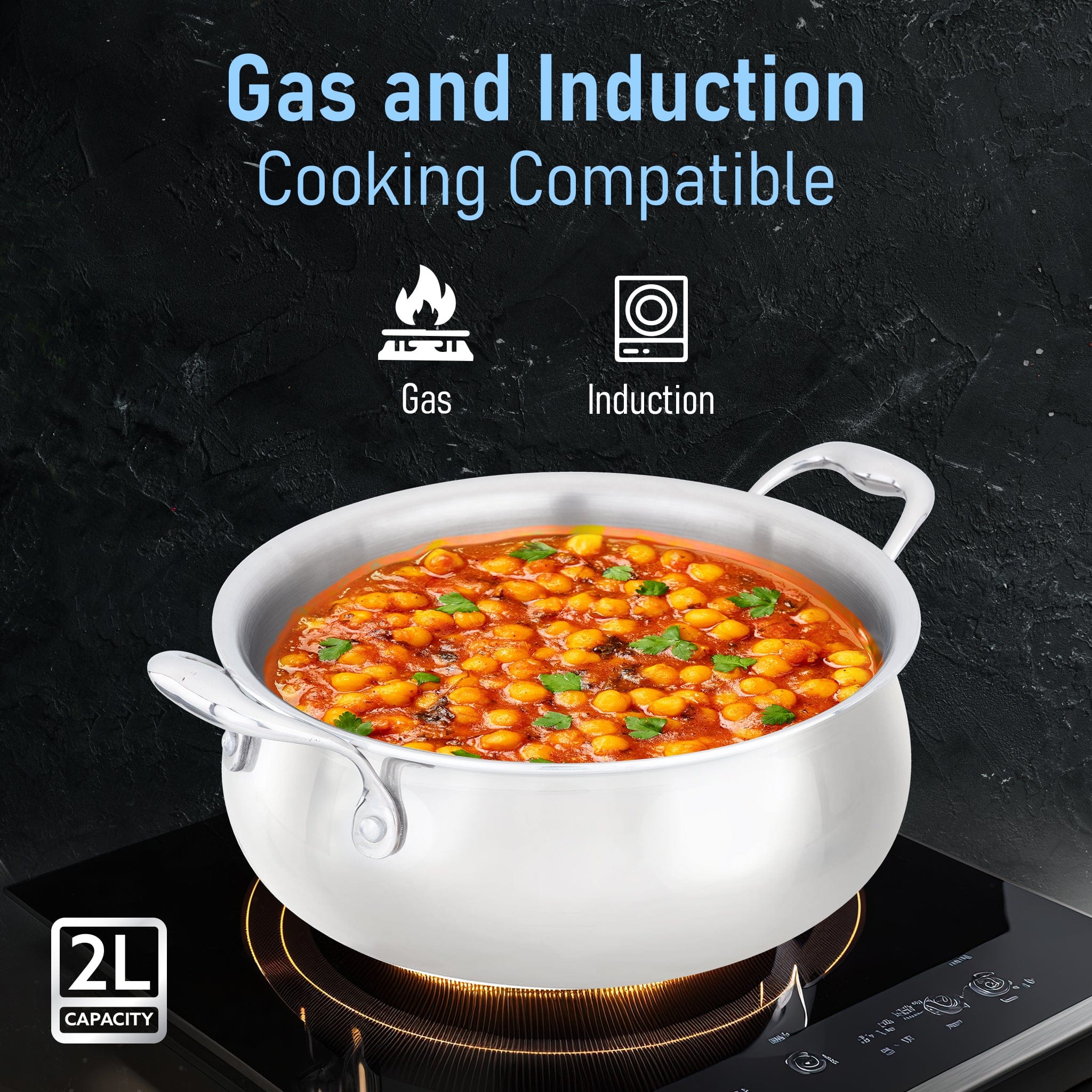 Regency Triply Stainless Steel Saucepot 2 Liter with Glass Lid, 2.5 mm Thick Body, Induction & Gas Compatible, Rivetted Handle - Image 4