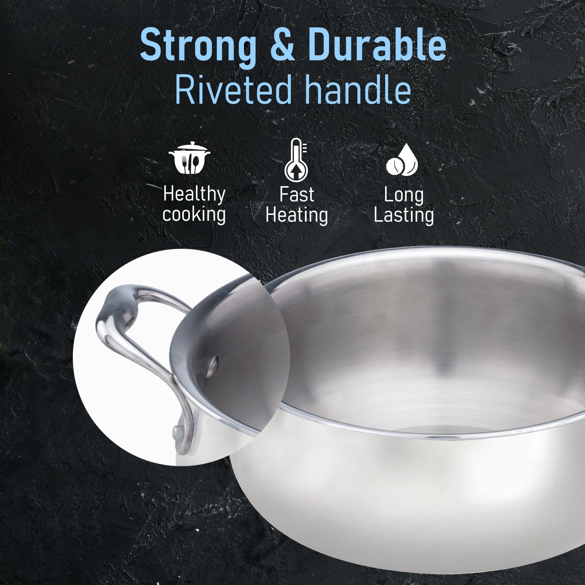 Regency Triply Stainless Steel Saucepot 2 Liter with Glass Lid, 2.5 mm Thick Body, Induction & Gas Compatible, Rivetted Handle - Image 6