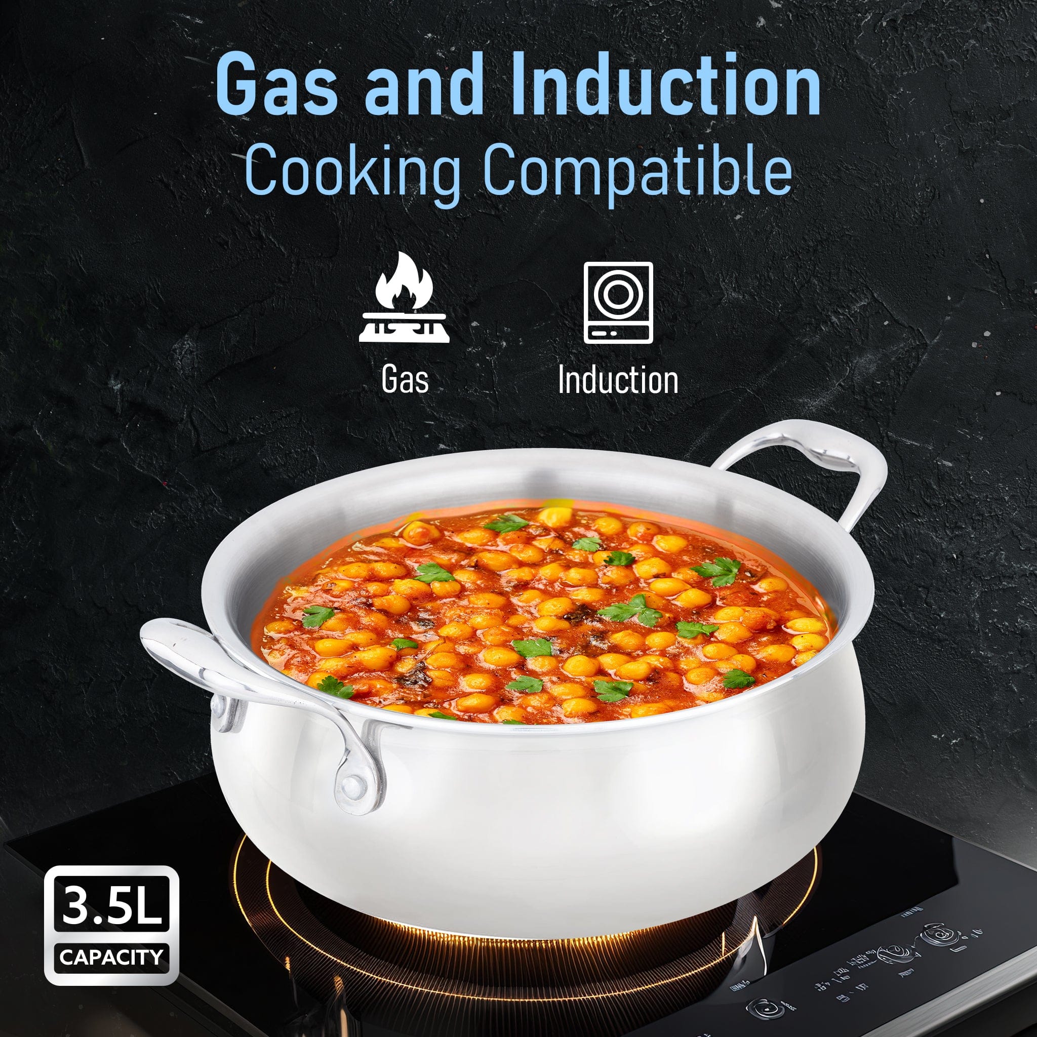 Regency Triply Stainless Steel Saucepot 3.5 Liter with Glass Lid, 2.5 mm Thick Body, Induction & Gas Compatible, Rivetted Handle - Image 4