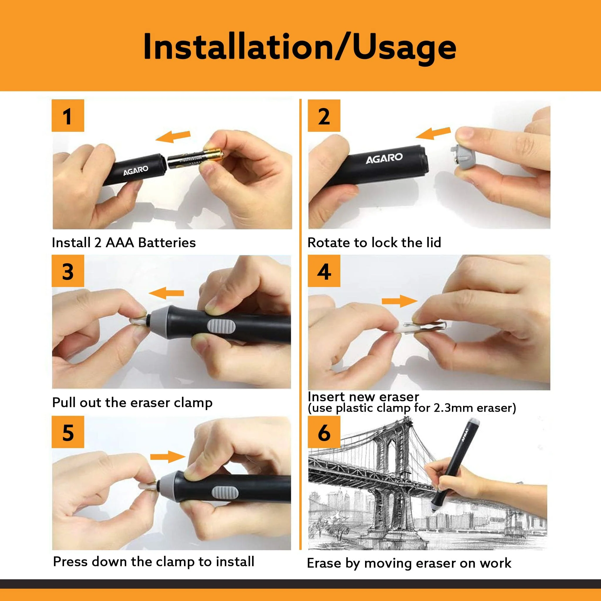 Electric Eraser ER2498, 2.3mm & 5mm Eraser, Automatic Correction & Highlighting, for Sketching, Drawing, Portrait Shading, 22 Refills, 2 Eraser Holders, (Batteries not Included), White - Image 3