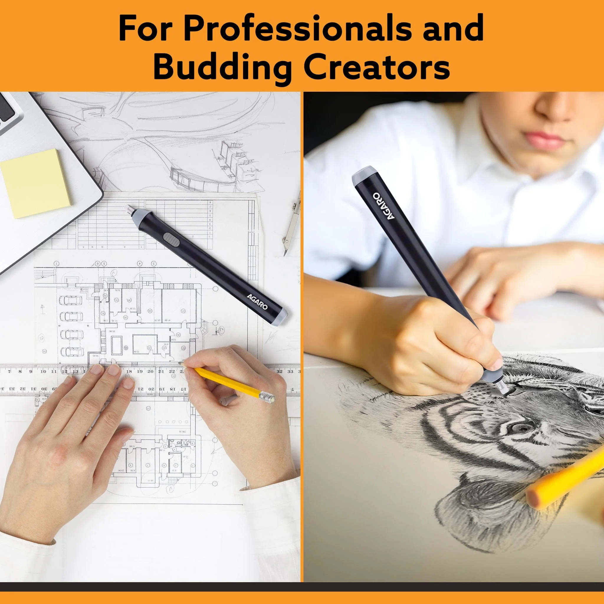 Electric Eraser ER2498, 2.3mm & 5mm Eraser, Automatic Correction & Highlighting, for Sketching, Drawing, Portrait Shading, 22 Refills, 2 Eraser Holders, (Batteries not Included), White - Image 5