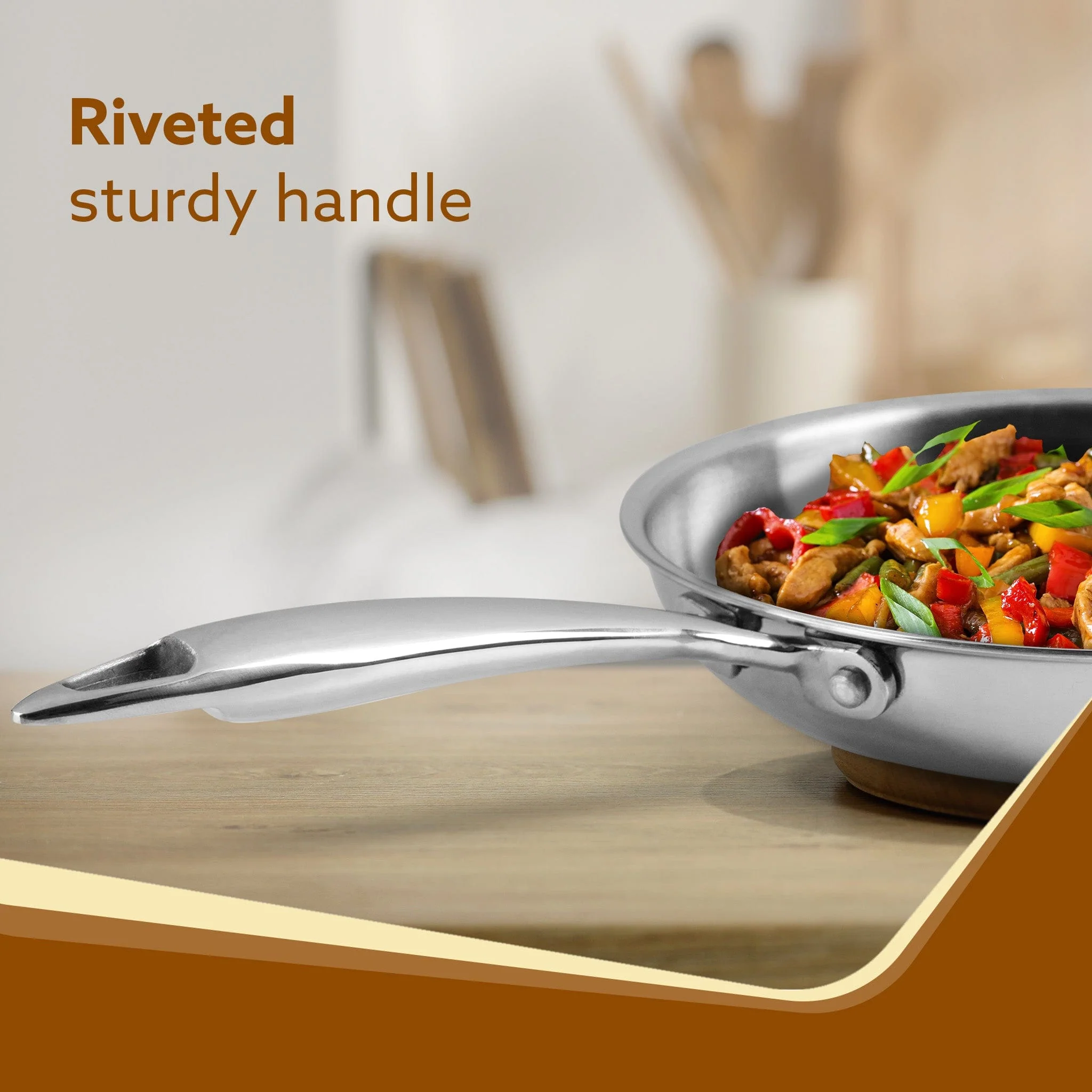Regency Tri-Ply Steel Frying Pan , 1.5L Capacity, 24 cm Diameter, Stainless Steel, Riveted  Handle, Food Safe, Gas Oven and Induction Oven Compatible, Silver - Image 4