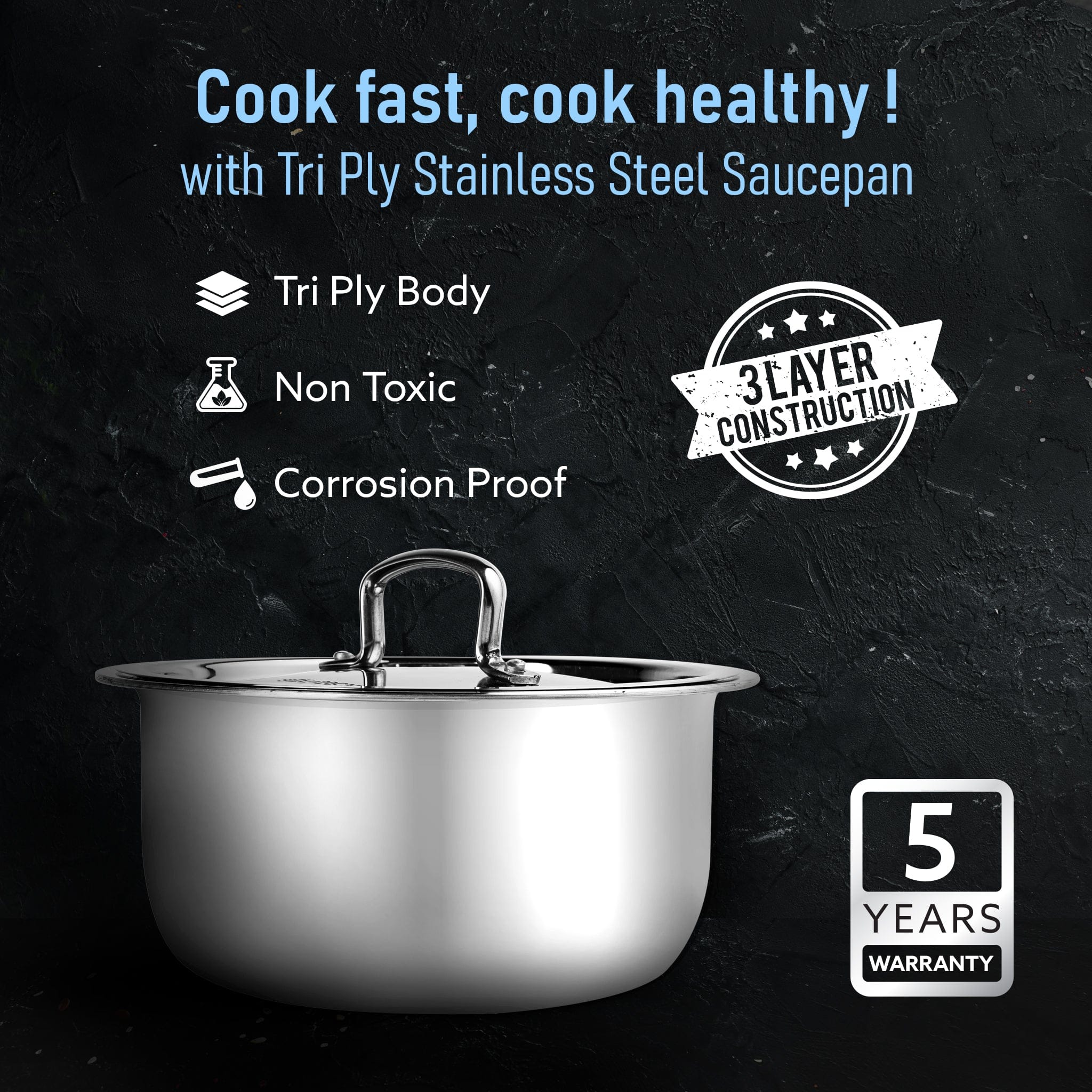 Regency Triply Tope 3.5L with Stainless Steel Lid, 2.5mm Thick Body, Rivetted Handle, Induction & Gas Compatible, Patila, Bhagona, Tapeli, 3 Layered Kitchen Induction Cookware, 20 Cm, Silver - Image 2