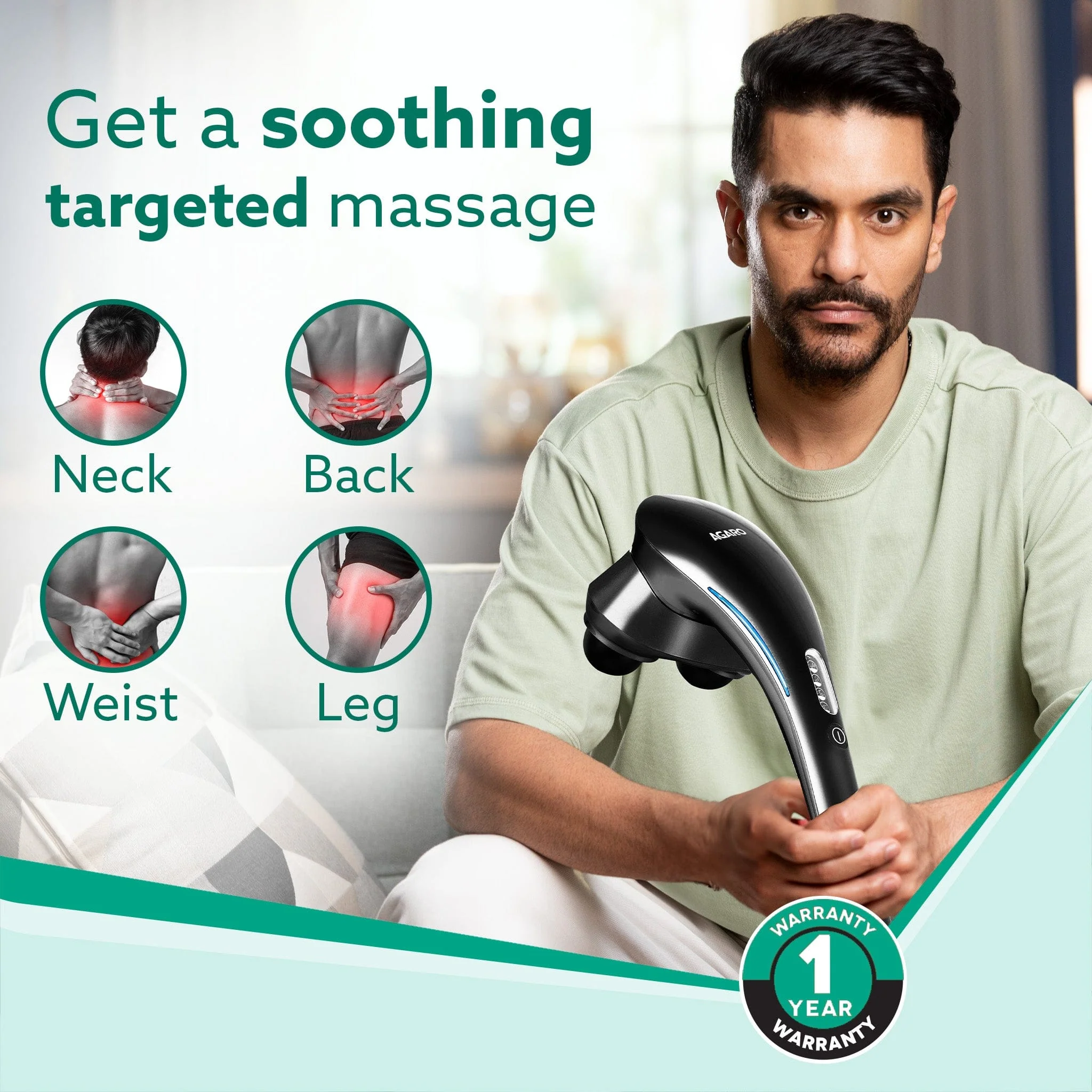 Regent Handheld Double Head Massager, 4 Massage Heads, 4 Modes, For Pain Relief and Relaxation, Neck, Back, Shoulder, Leg, Foot, Full Body Massager, Black - Image 6