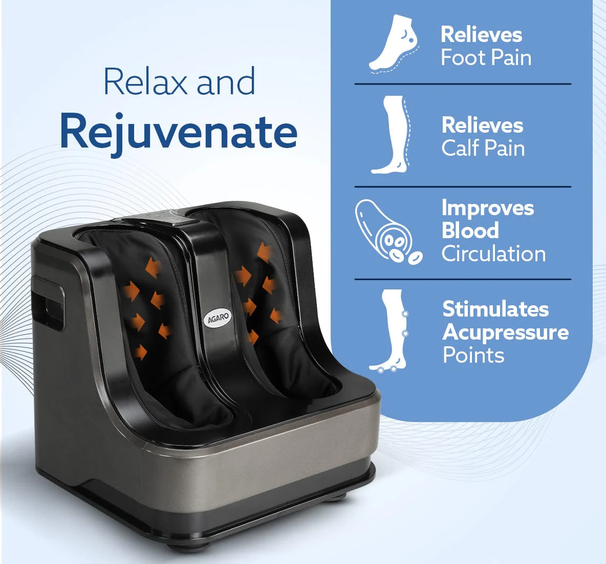 Rejoice Foot, Calf and Leg Massager with Lukewarm Heating and Vibration, 80W, 4 Motors, Rolling & Kneading Functions for Pain Relief & Improving Blood Circulation (Grey) - Image 3