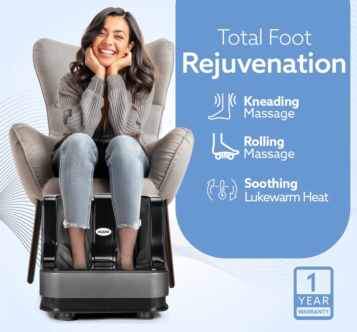 Rejoice Foot, Calf and Leg Massager with Lukewarm Heating and Vibration, 80W, 4 Motors, Rolling & Kneading Functions for Pain Relief & Improving Blood Circulation (Grey) - Image 6