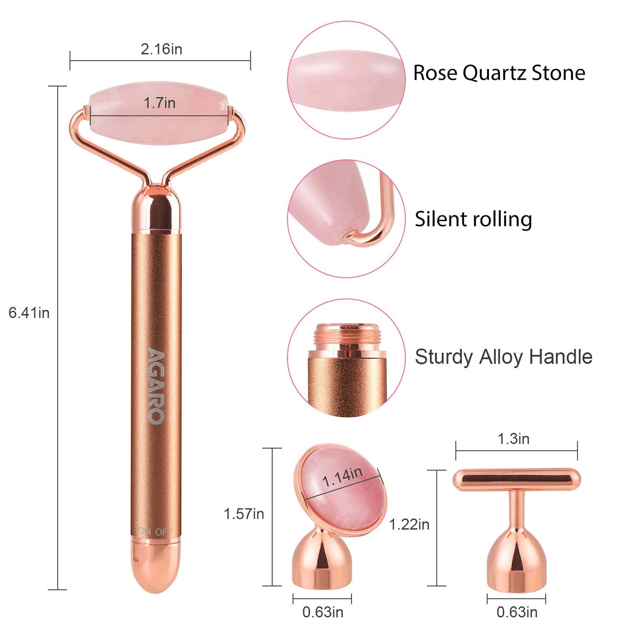 3-In-1 Electric Rose Quartz Face Roller, Facial Roller Kit for Face, Eye, Neck, Anti-Aging Facial Massager for Anti-Wrinkles, Skin Firming and Lifting, (Rose Gold) - Image 7