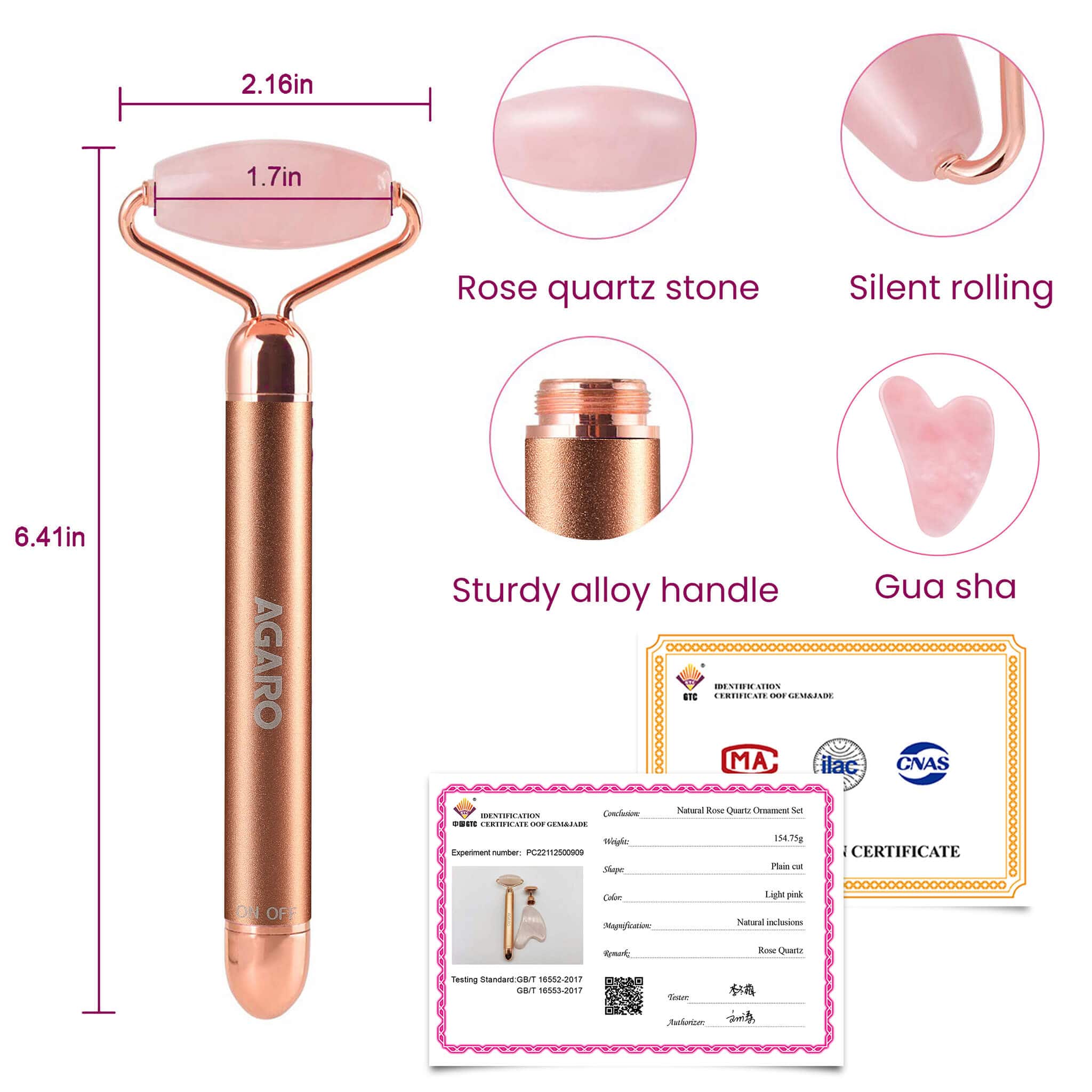 4-In-1 Electric Rose Quartz Face Roller with Gua Sha, Facial Roller Kit for Face, Eye, Neck, Anti-Aging Facial Massager for Anti-Wrinkles, Skin Firming and Lifting (Rose Gold) - Image 5
