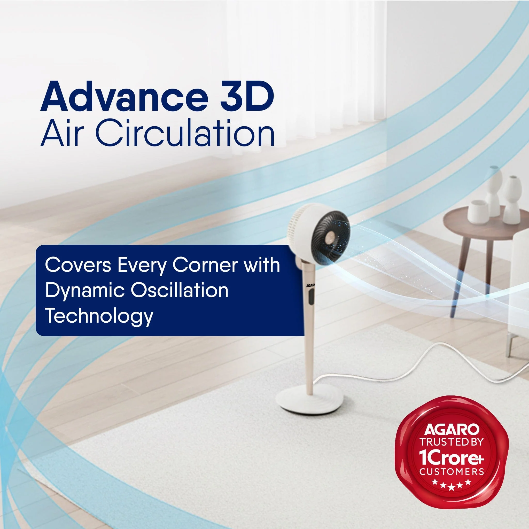 Royal 3D Air Circulation Tower Fan with Mood Lamp, Ultra-Quiet BLDC Standing Fan for Home & Office Use, Touch & Remote Control, 12 Wind Speed, 5 Modes, 90˚ Horizontal & 90˚ Vertical Oscillation - Image 11