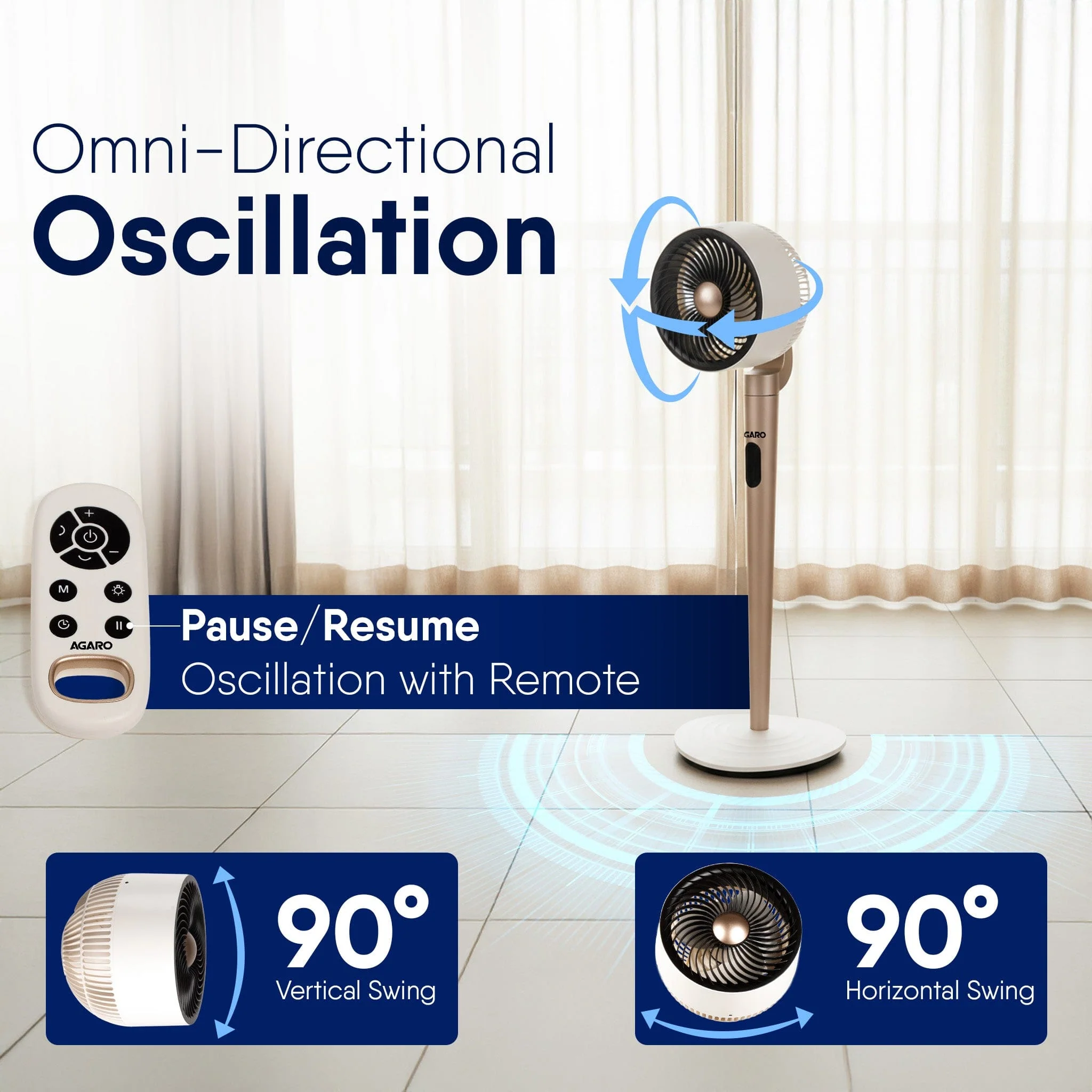 Royal 3D Air Circulation Tower Fan with Mood Lamp, Ultra-Quiet BLDC Standing Fan for Home & Office Use, Touch & Remote Control, 12 Wind Speed, 5 Modes, 90˚ Horizontal & 90˚ Vertical Oscillation - Image 8