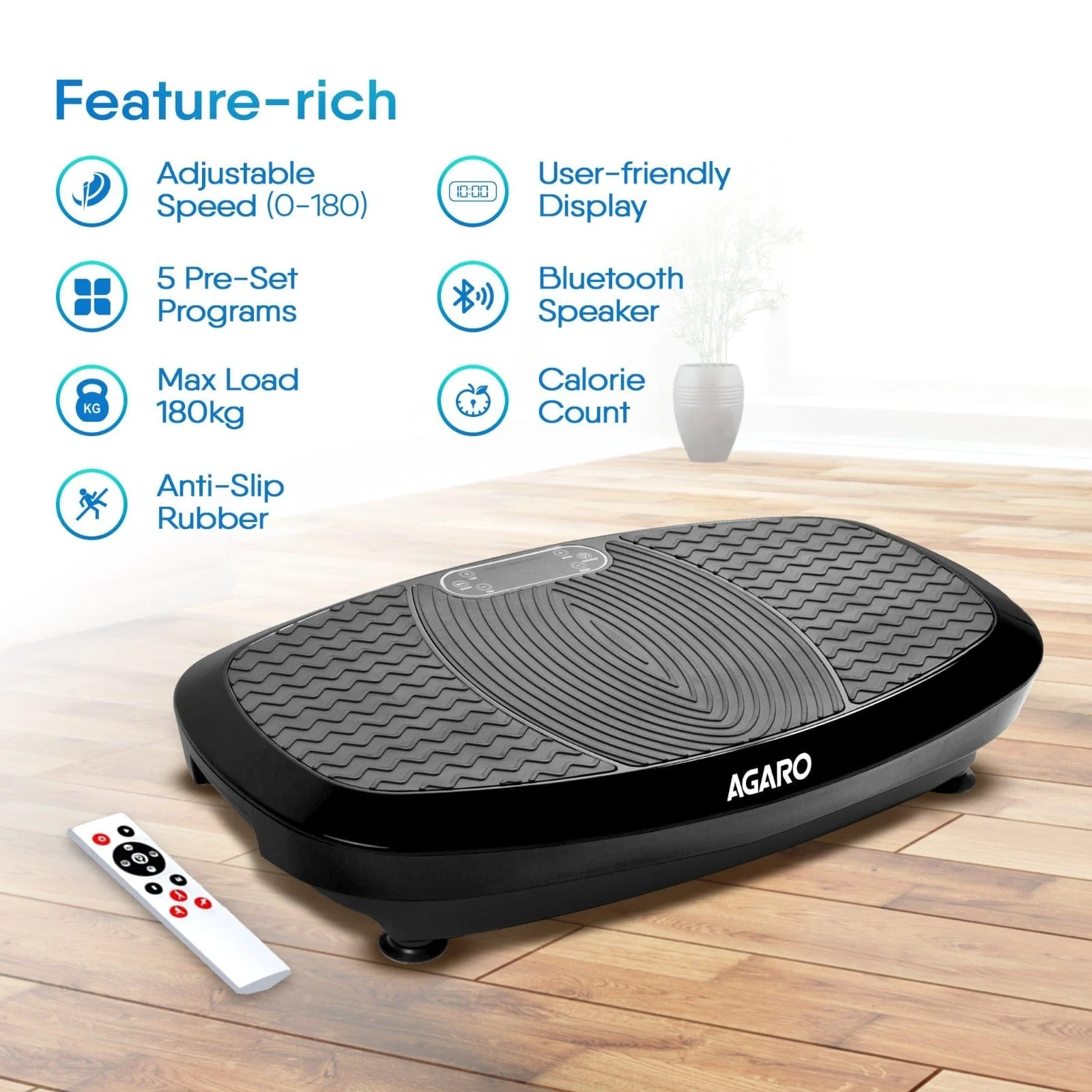 Royal 3D Vibration Plate Massager, Gym & Workout Machine , Muscle To ning, Calorie Burning, Weight Loss, 5 Auto Programs, Manual Mode, 180 Speeds, Adjustable Timer, With Remote & 2 Balance Straps - Image 8