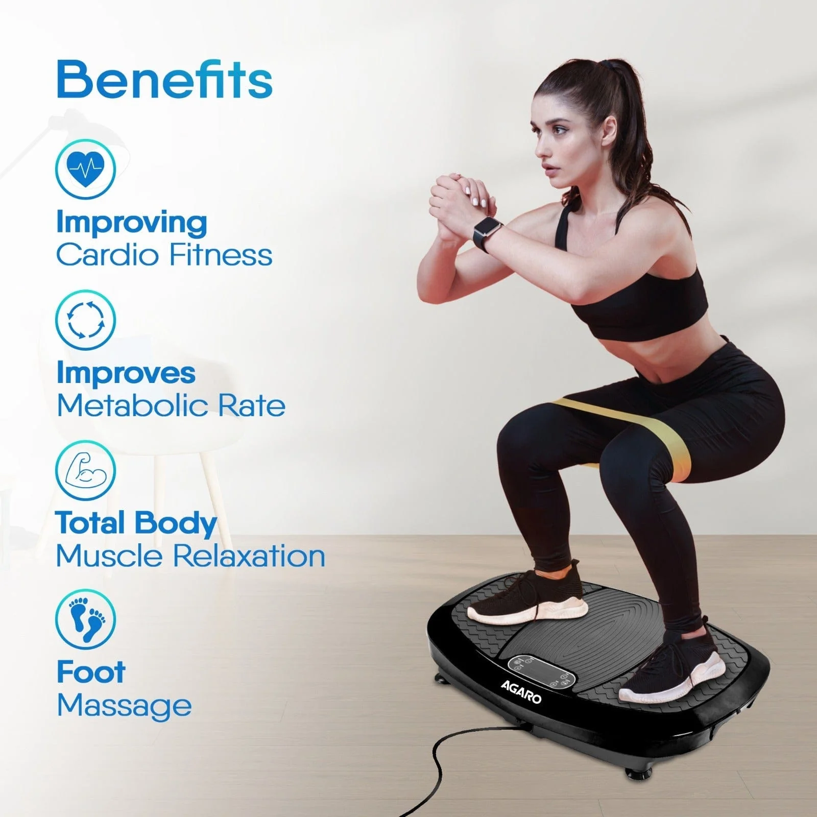 Royal 3D Vibration Plate Massager, Gym & Workout Machine , Muscle To ning, Calorie Burning, Weight Loss, 5 Auto Programs, Manual Mode, 180 Speeds, Adjustable Timer, With Remote & 2 Balance Straps - Image 9