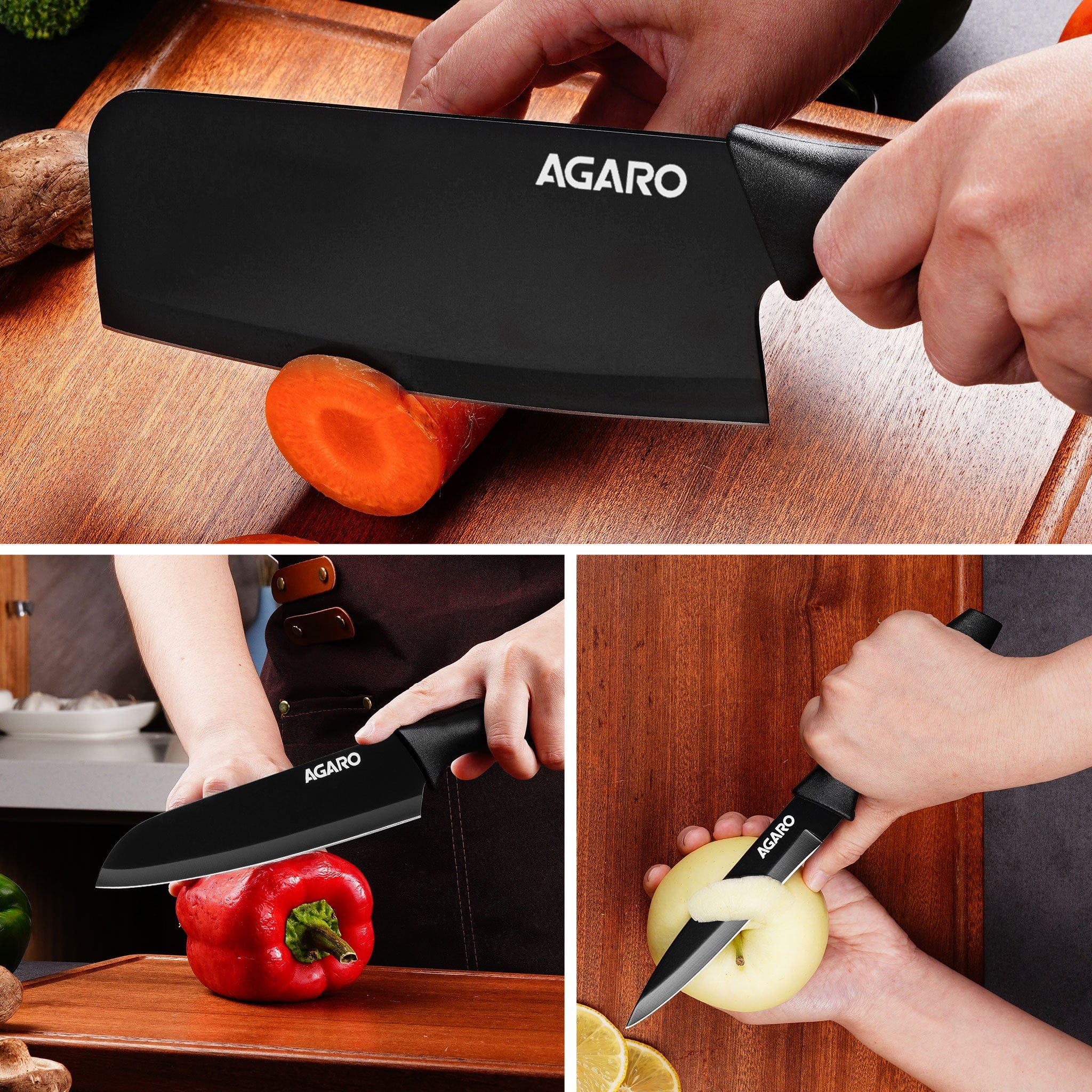 Royal 3in1 Kitchen Knife Set, Stainless Steel 3 Piece Set, Sharp Blades with Ergonomic Handle for Home Kitchen and Restaurant, Black - Image 2