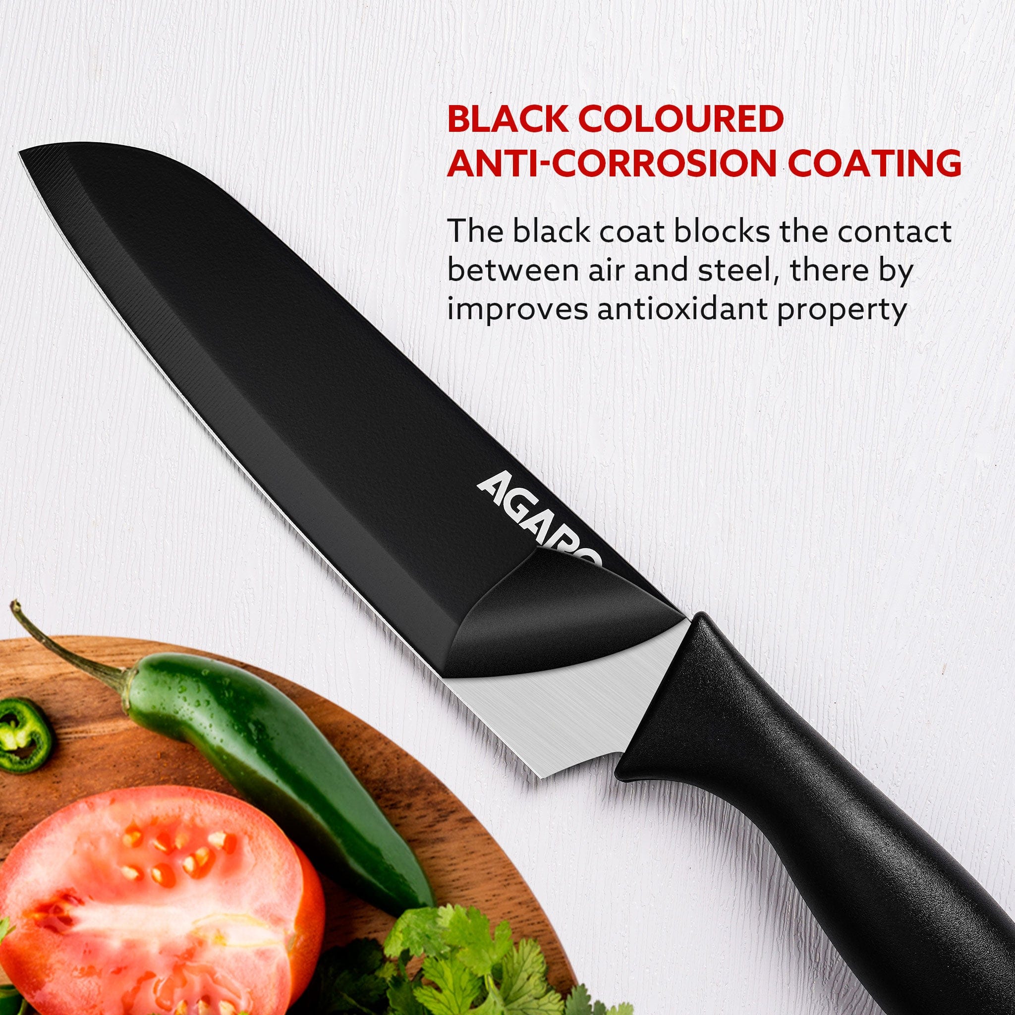 Royal 3in1 Kitchen Knife Set, Stainless Steel 3 Piece Set, Sharp Blades with Ergonomic Handle for Home Kitchen and Restaurant, Black - Image 3