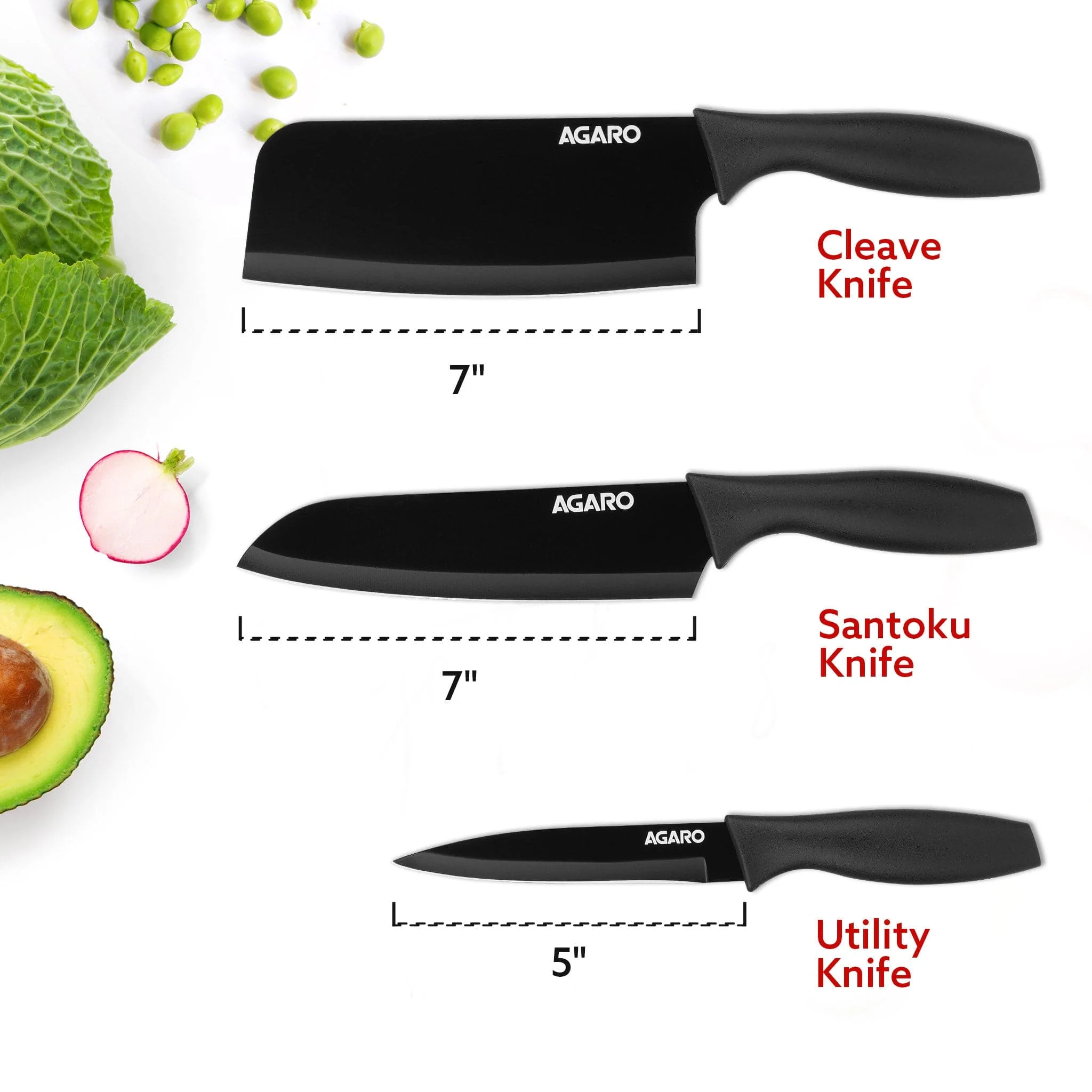 Royal 3in1 Kitchen Knife Set, Stainless Steel 3 Piece Set, Sharp Blades with Ergonomic Handle for Home Kitchen and Restaurant, Black - Image 5