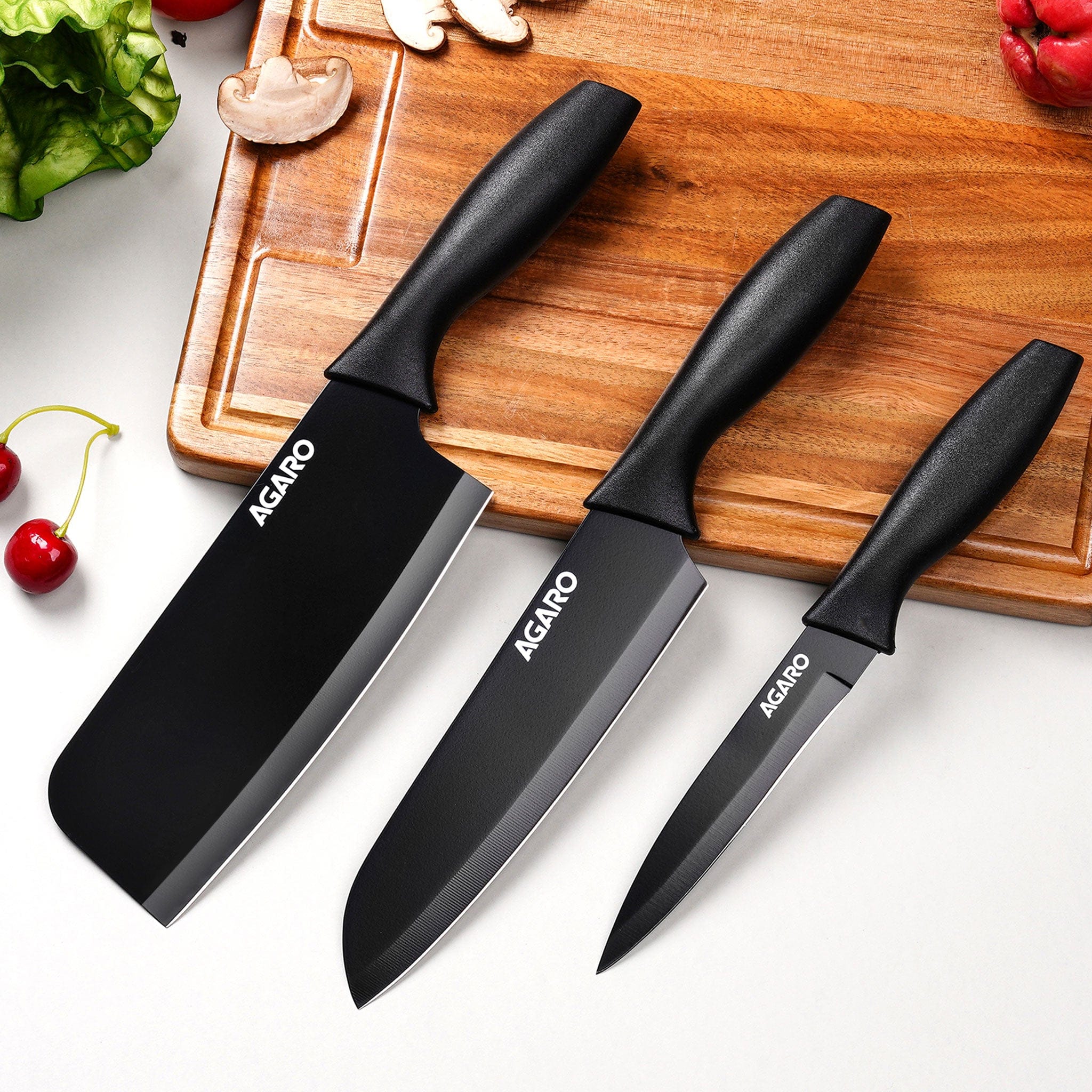 Royal 3in1 Kitchen Knife Set, Stainless Steel 3 Piece Set, Sharp Blades with Ergonomic Handle for Home Kitchen and Restaurant, Black - Image 7