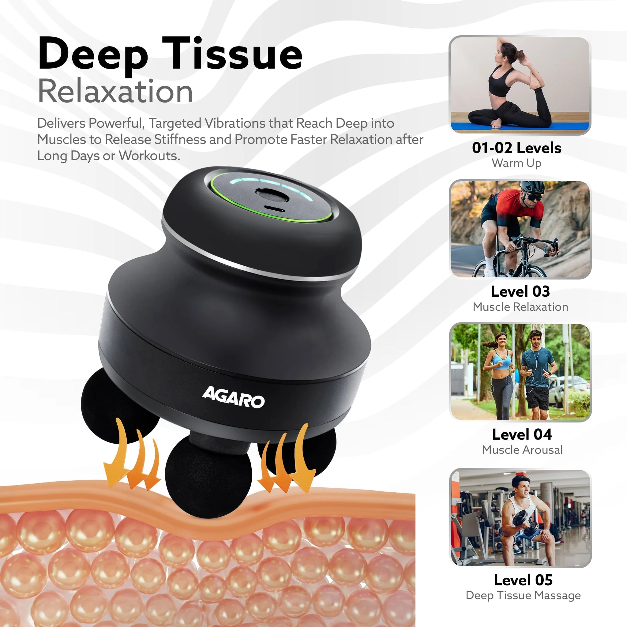 Royal Deep Tissue Body Massager with 4 Interchangeable Heads | Handheld Electric Vibration Massager for Neck, Back, Shoulder, Leg & Full Body Muscle Relief & Myofascial Release, Black - Image 3