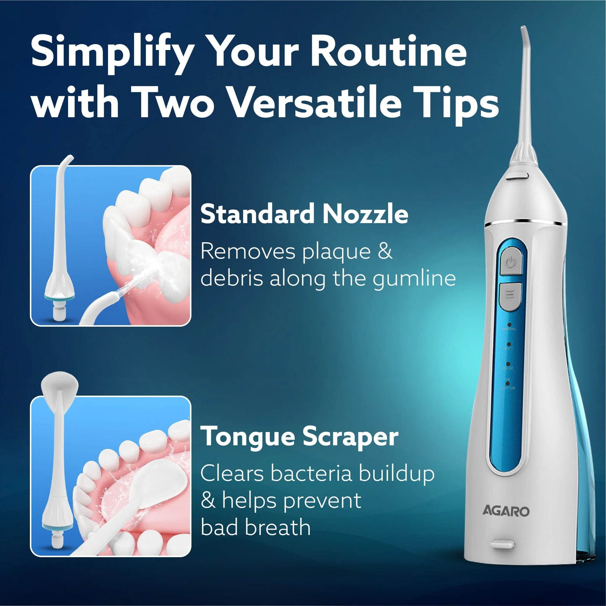 Royal Dental Flosser for teeth, 2 Nozzles, Portable, Cordless & Rechargeable,4 Cleaning Modes,IPX7 Waterproof with 200ml Watertank, Flossing at Home & Travel,Oral Flosser,Oral Irrigator - Image 5