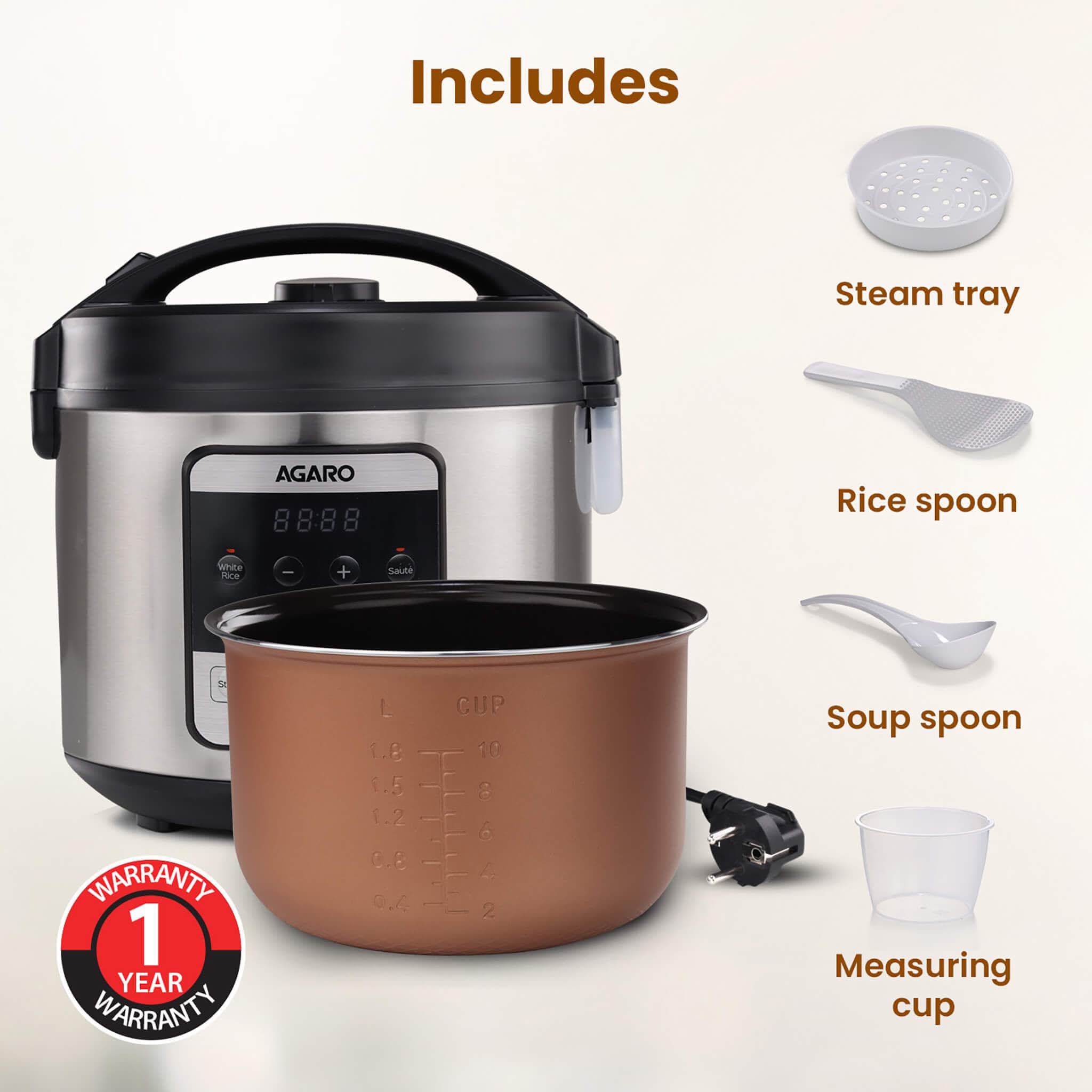 Royal Electric Rice Cooker - 5L - Silver - Image 6