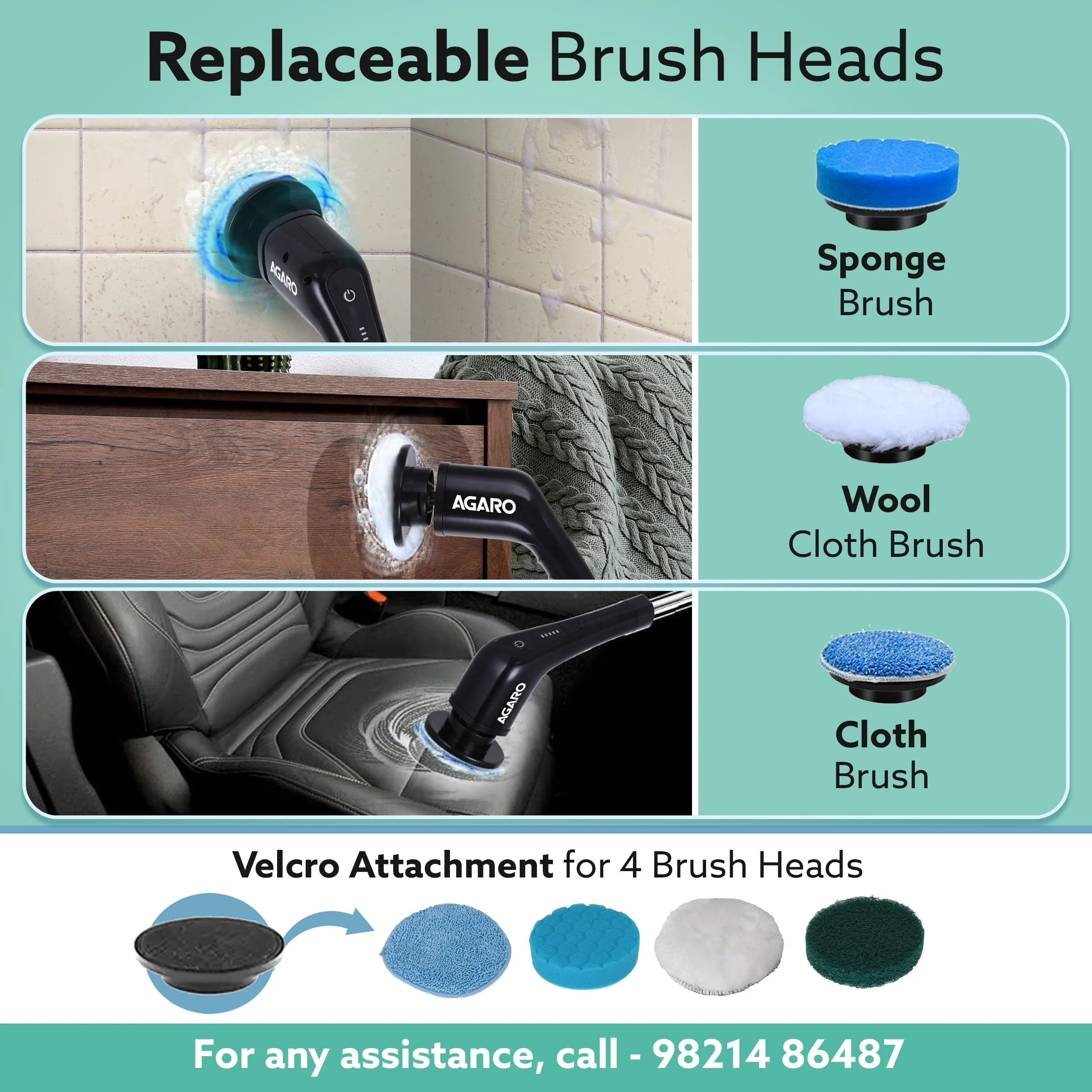 Royal Electric Spin Scrubber, Cleaning Brush Scrubber for Home, 400RPM/Mins-8 Replaceable Brush Heads-90Mins Work Time, 3 Adjustable Size, 2 Adjustable Speeds - Image 6