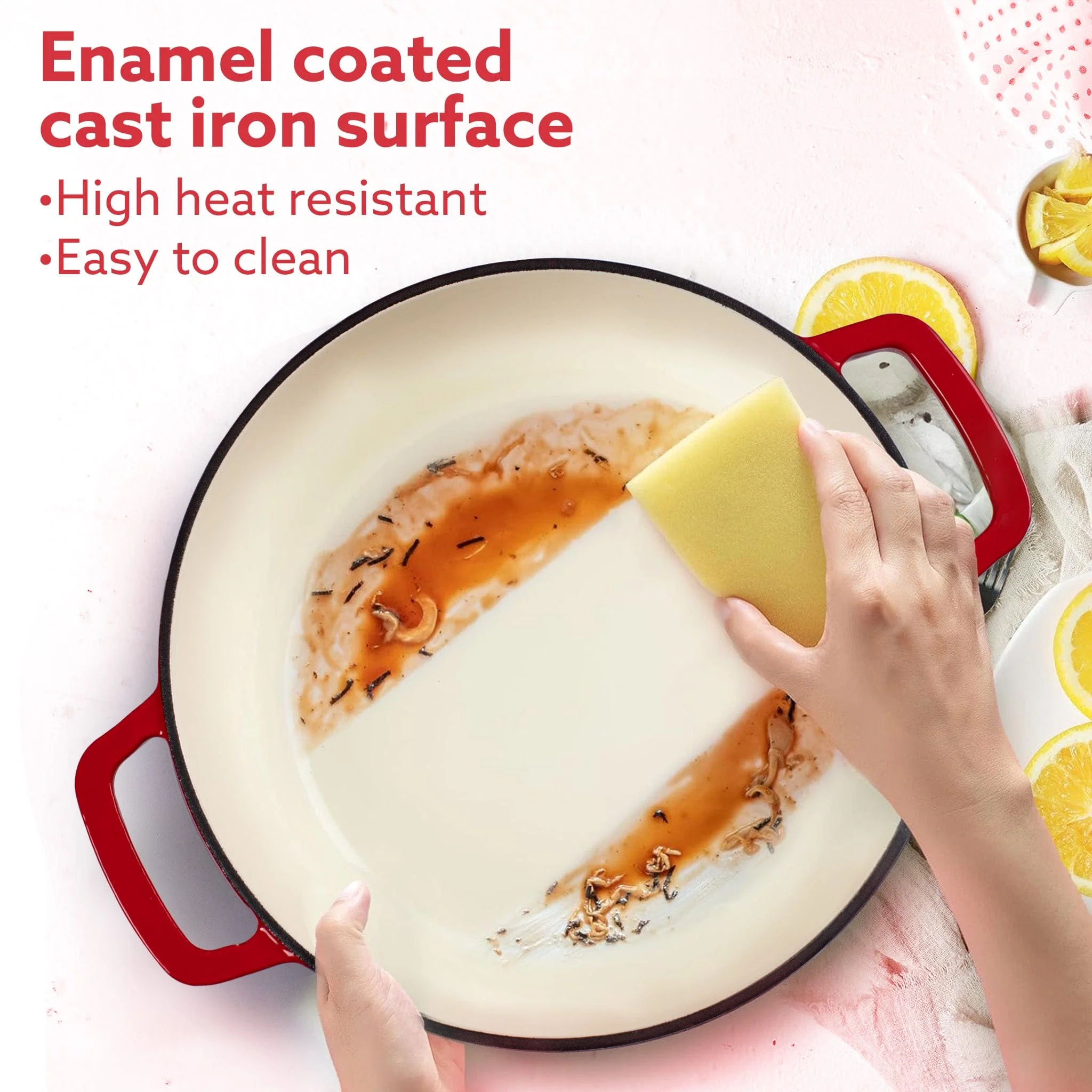 Royal Enamelled Cast Iron 5L Casserole with Lid, Cooking Pot, No Chemical Coating, Fast Heat, Heavy Weight, Gas & Induction Oven Compatible, for Meat, Dal, Curry, Biryani, Pulao, Red - Image 3