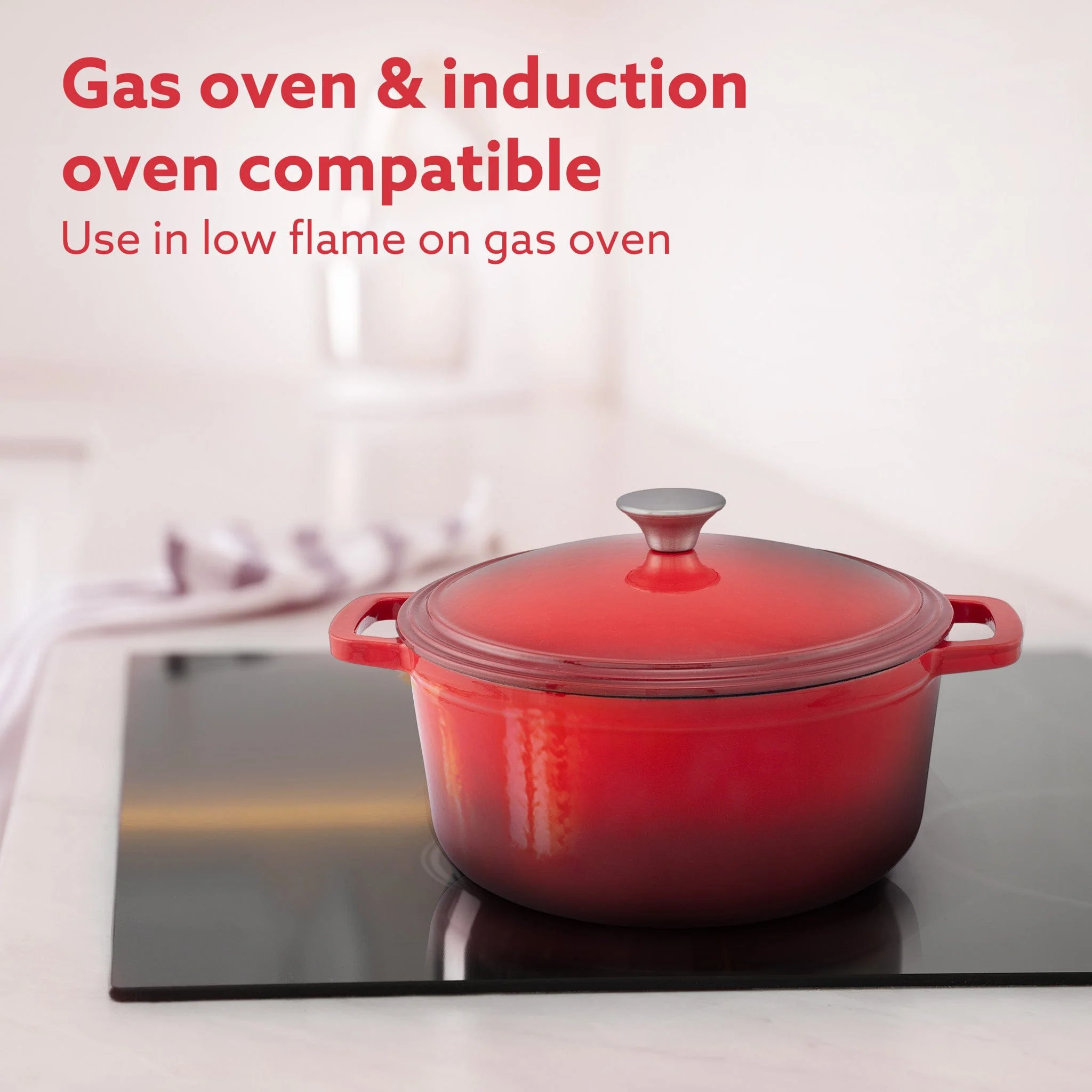 Royal Enamelled Cast Iron 5L Casserole with Lid, Cooking Pot, No Chemical Coating, Fast Heat, Heavy Weight, Gas & Induction Oven Compatible, for Meat, Dal, Curry, Biryani, Pulao, Red - Image 4