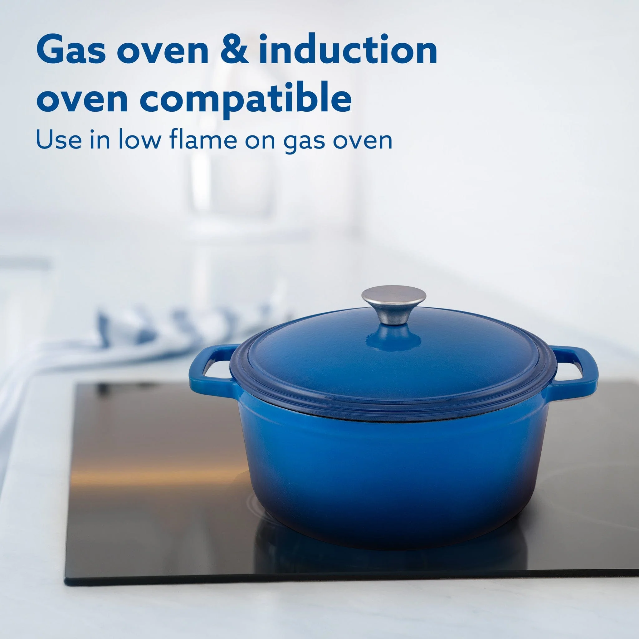 Royal Enamelled Cast Iron Casserole with Lid, Cooking Pot, No Chemical Coating, Fast Heat, Heavy Weight, Gas, Induction Oven Compatible, for Meat, Dal, Curry, Biryani, Pulao, Blue, 5 Liters - Image 4