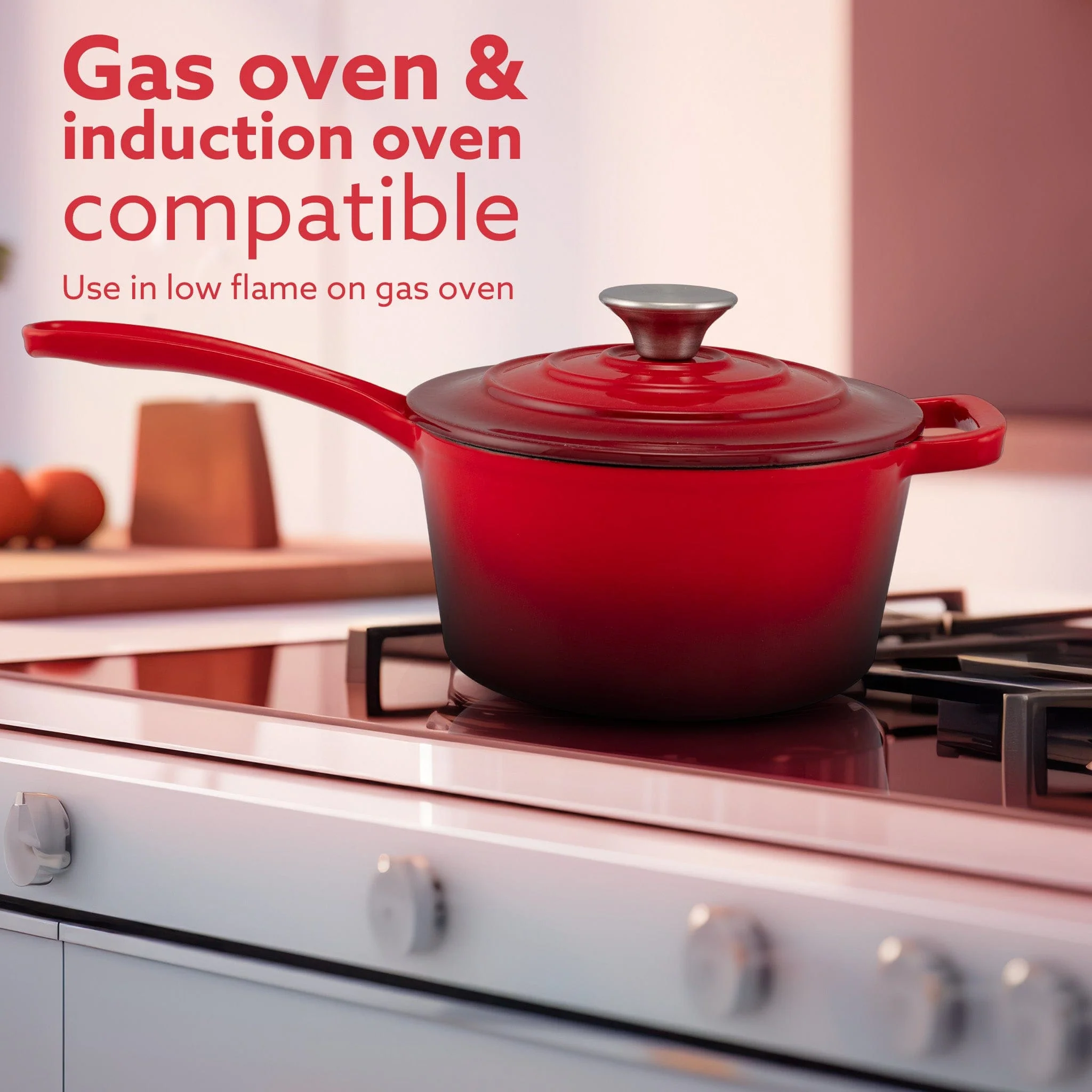 Royal Enamelled Cast Iron Sauce Pan with Lid, 19 Cm Diameter, 1.9 Liter Capacity, No Chemical Coating, Heavy Bottom, Fast Heating, Gas & Induction Oven Compatible, Milk/Tea Pan, Boiling, Red - Image 4