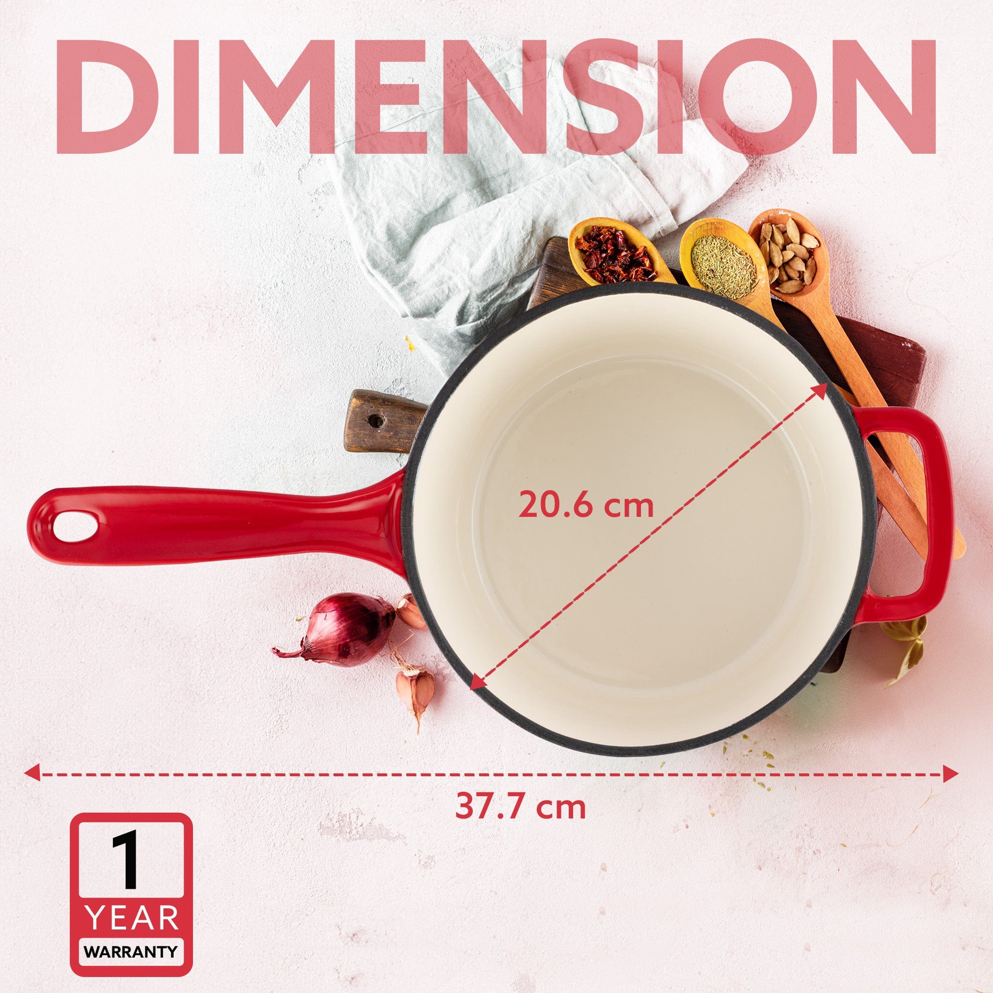 Royal Enamelled Cast Iron Sauce Pan with Lid, 19 Cm Diameter, 1.9 Liter Capacity, No Chemical Coating, Heavy Bottom, Fast Heating, Gas & Induction Oven Compatible, Milk/Tea Pan, Boiling, Red - Image 6