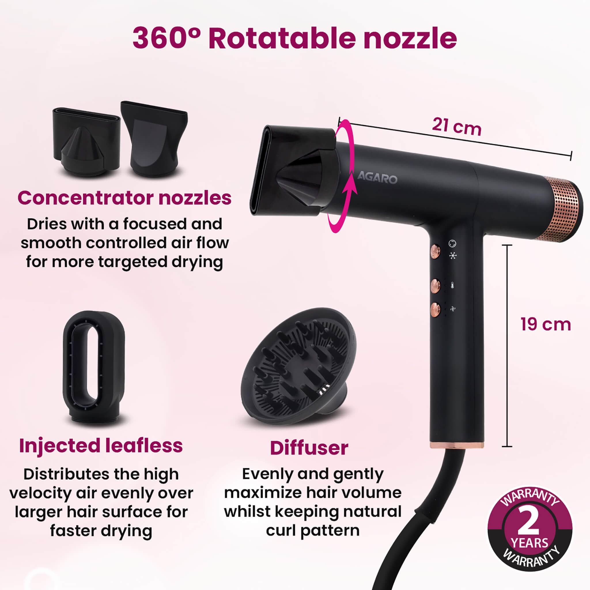 Royal Hair Dryer - 2000 Watts - Black - Image 6