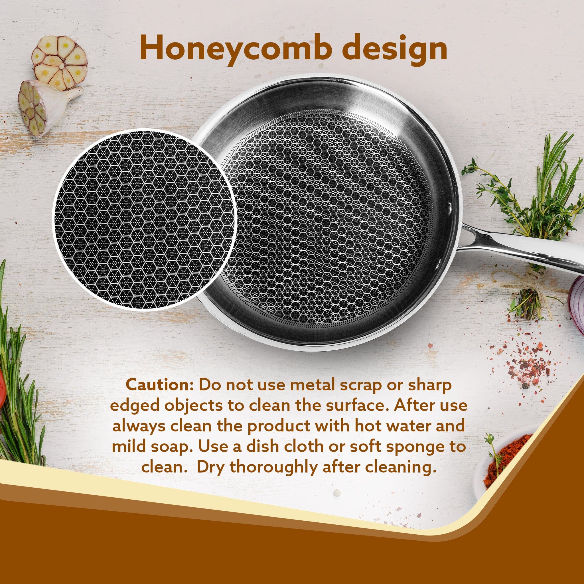 Royal Honey Comb Frying Pan, 1L Capacity, 22 cm Diameter, Tri-Ply Steel with Honey Comb, Riveted  Handle,  Food Safe & PFOA Free, Gas & Induction Compatible, Cooking, Frying, Serving, Silver - Image 5