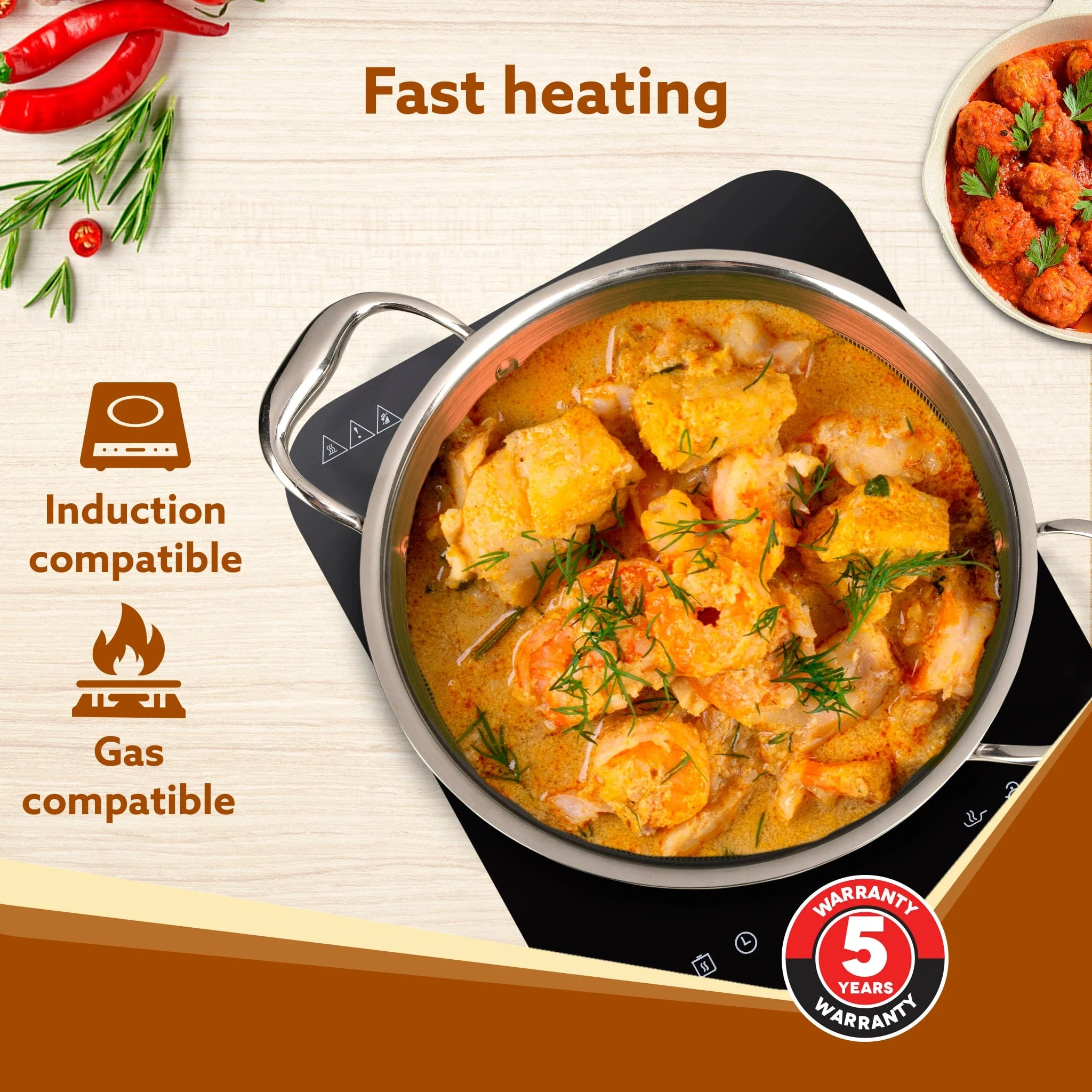 Royal Honey Comb Kadai, 2.25L Capacity, 24 cm Diameter, Gas & Induction Compatible, Tri-Ply Steel with Honey Comb Design, Riveted Handle, Food Safe & PFOA Free, Cooking, Frying, Serving, Silver - Image 5