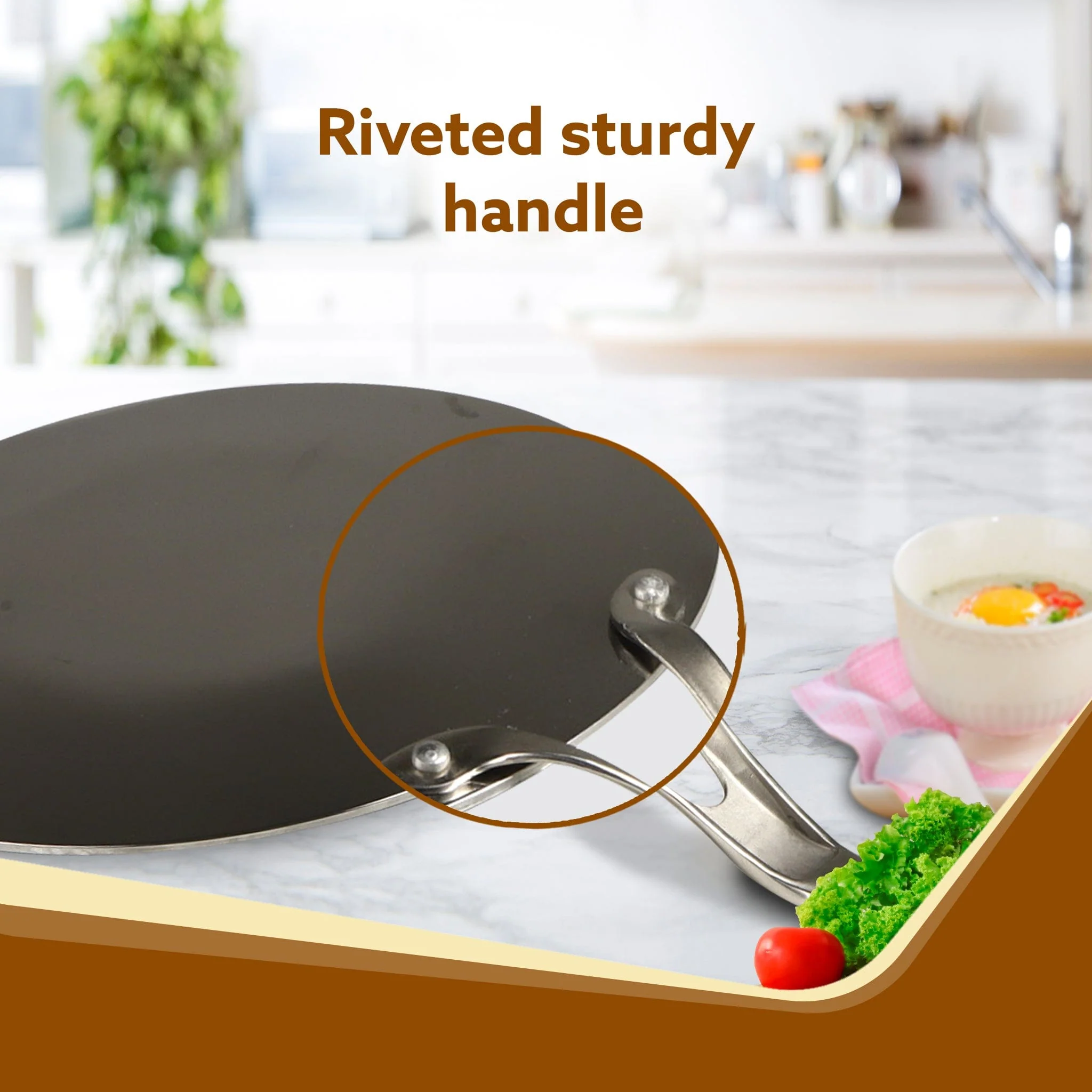 Royal Honey Comb Tawa, 26 cm Diameter, Tri-Ply Steel with Honey Comb Pattern Design, Gas & Induction Oven Compatible, Riveted  Handle, Food Safe & PFOA Free, Cooking, Cookware, Silver - Image 4