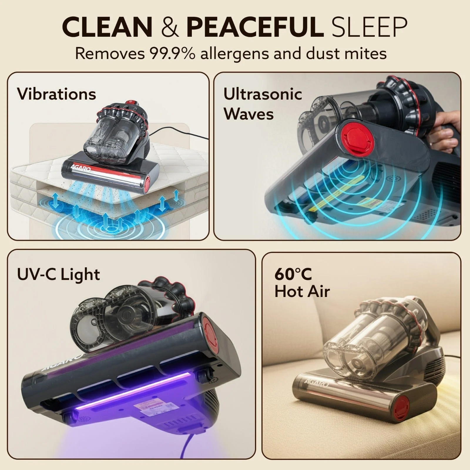 Royal Mattress Vacuum Cleaner, 12kPa Suction Power & UV Light Sterilization, Bed Vacuum Cleaner & Mite Remover, Suitable for Beds, Mattresses, Sofas & Pillows - Image 2