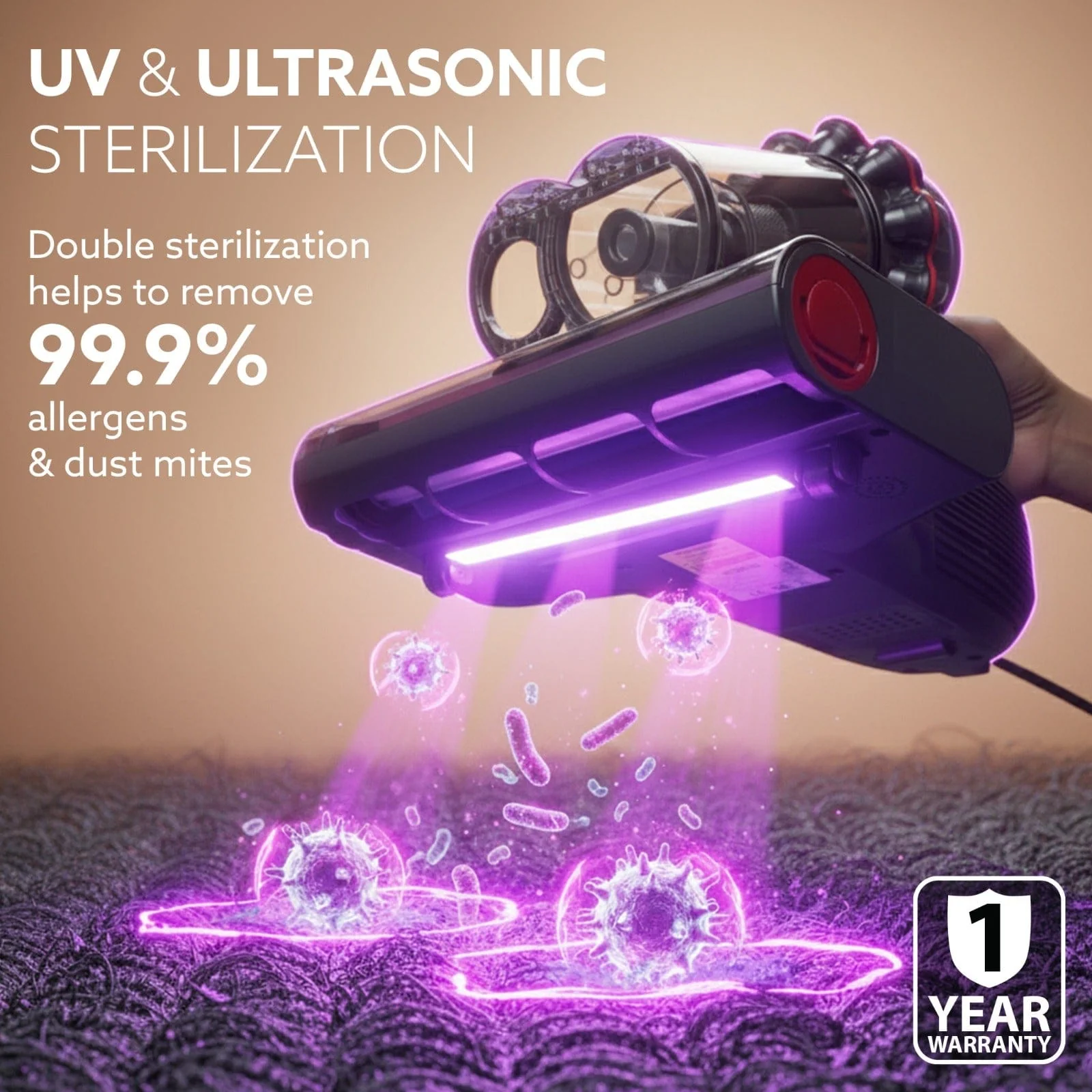 Royal Mattress Vacuum Cleaner, 12kPa Suction Power & UV Light Sterilization, Bed Vacuum Cleaner & Mite Remover, Suitable for Beds, Mattresses, Sofas & Pillows - Image 5