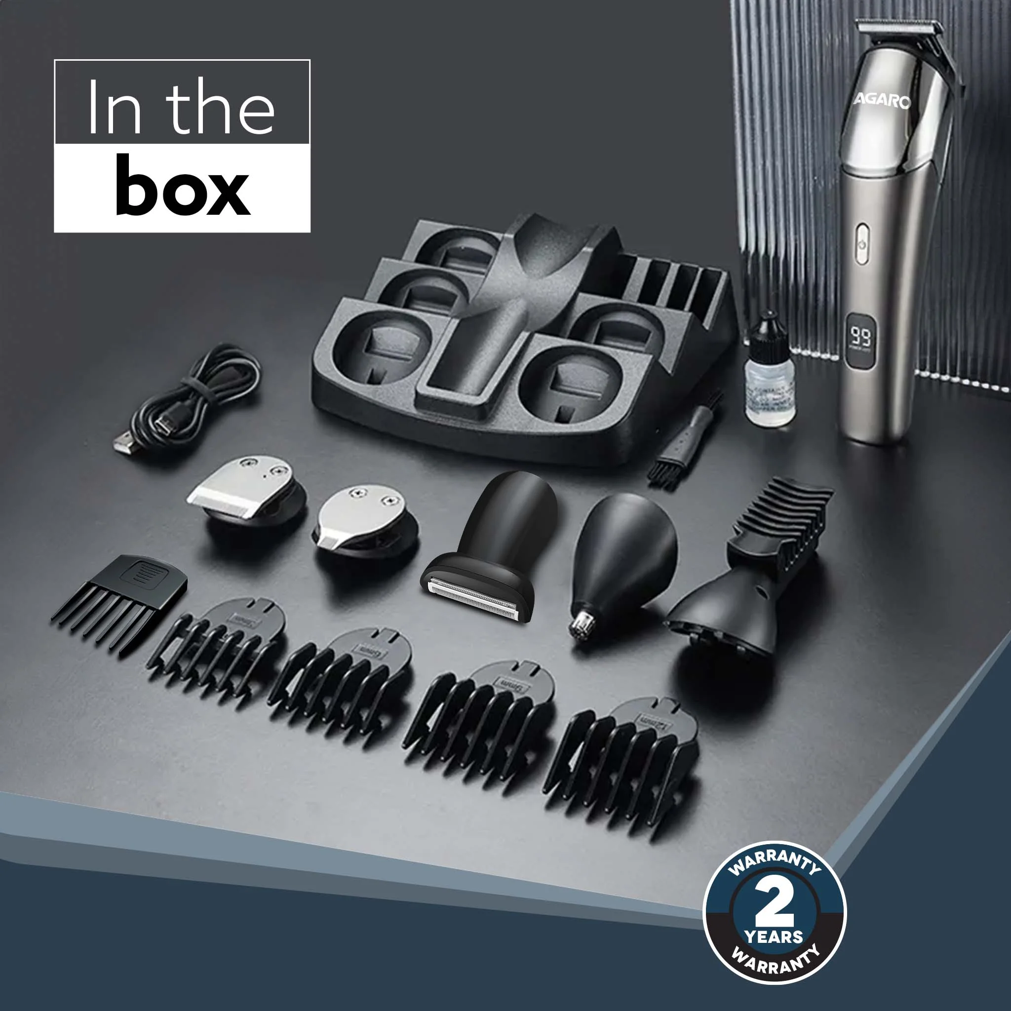 Royal Multi Grooming Kit For Men, 9in1, Shave| Trim | Style, Face Head Body Trimmer, Self Sharpening Stainless Steel Blade, 5 Combs, Metal Body, Type C Fast Charging, 120 Min Usage, IPX7, Silver - Image 7