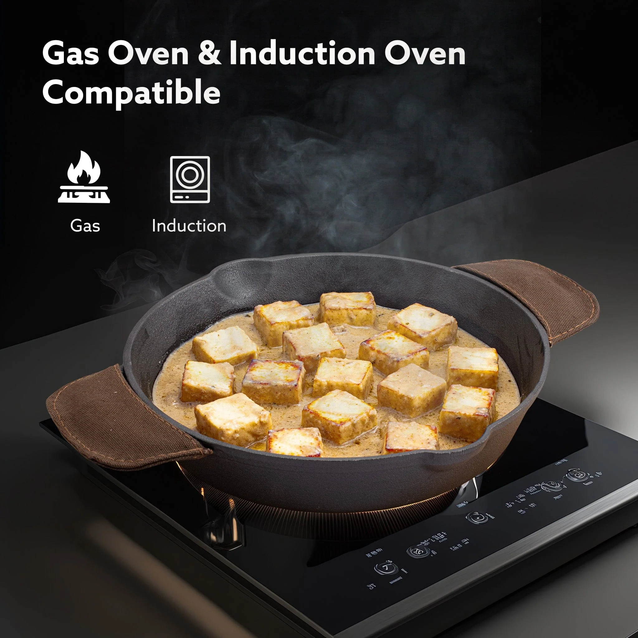 Royal Pre Seasoned Cast Iron Deep Fry Pan,25 cm Diameter,1.8L Capacity,No Chemical Coating,Rigid Handles,Fast Heating,Heavy Weight,Gas Oven & Induction Compatible,Frying,Deep Frying,Black - Image 3