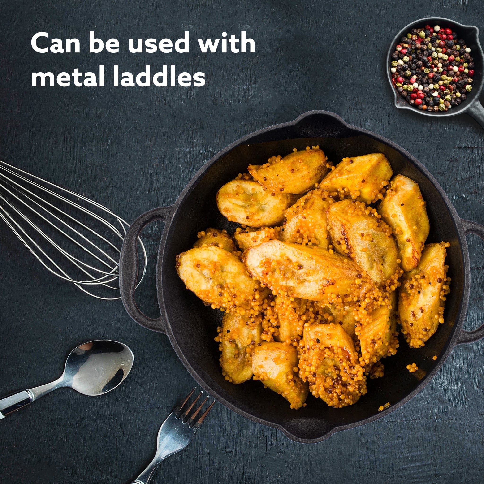 Royal Pre Seasoned Cast Iron Deep Fry Pan,25 cm Diameter,1.8L Capacity,No Chemical Coating,Rigid Handles,Fast Heating,Heavy Weight,Gas Oven & Induction Compatible,Frying,Deep Frying,Black - Image 4