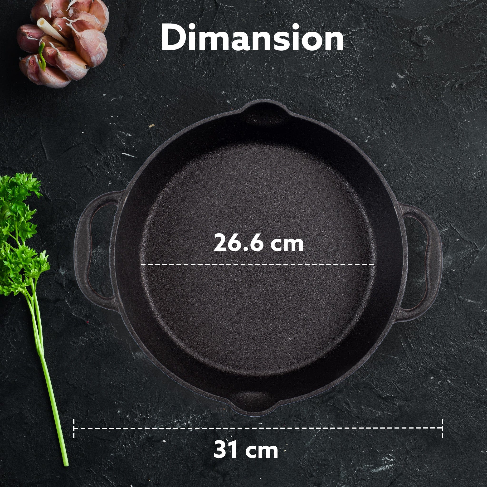 Royal Pre Seasoned Cast Iron Deep Fry Pan,25 cm Diameter,1.8L Capacity,No Chemical Coating,Rigid Handles,Fast Heating,Heavy Weight,Gas Oven & Induction Compatible,Frying,Deep Frying,Black - Image 6